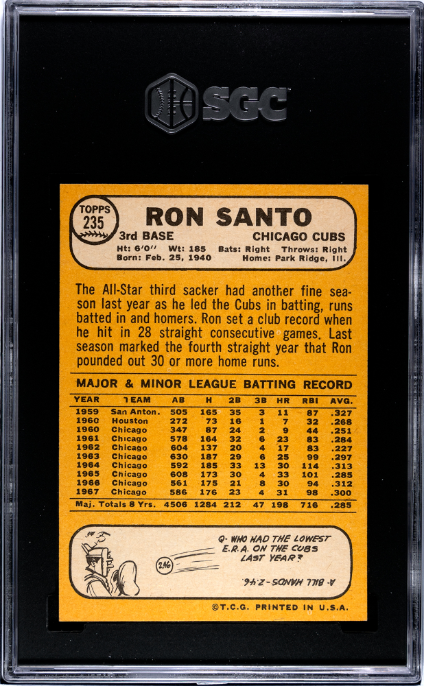 1968 Topps Ron Santo #235 SGC 8