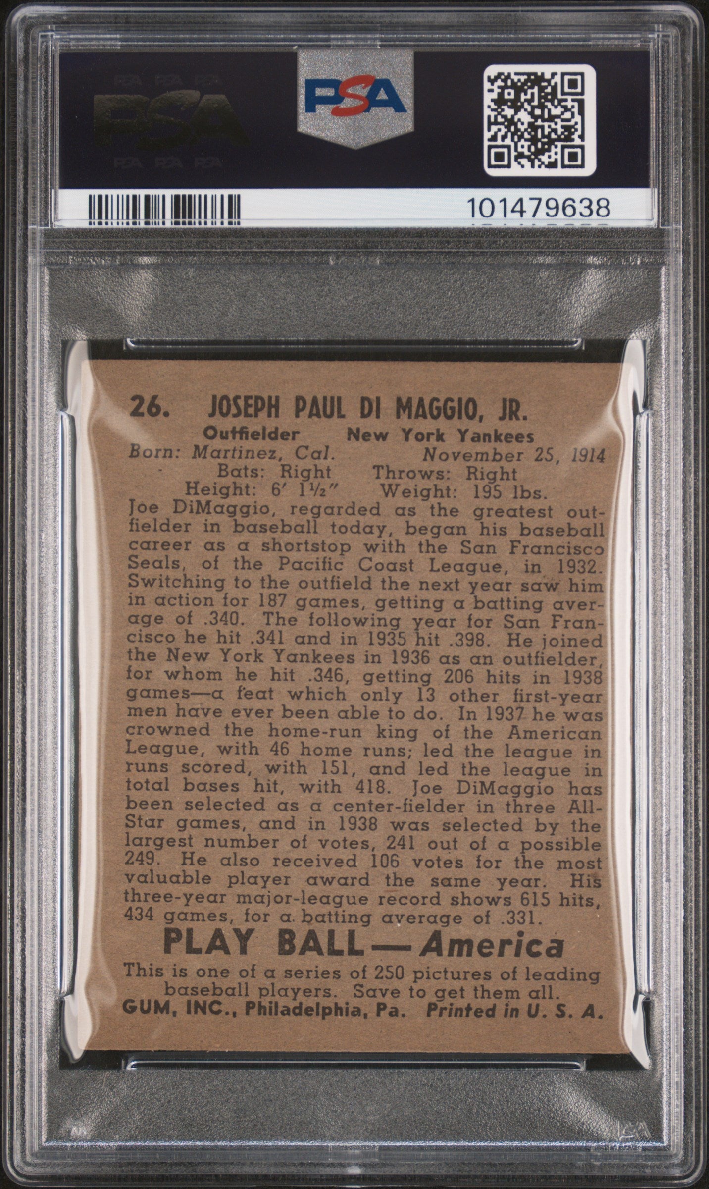 1939 Play Ball Joe Dimaggio #26 PSA 5