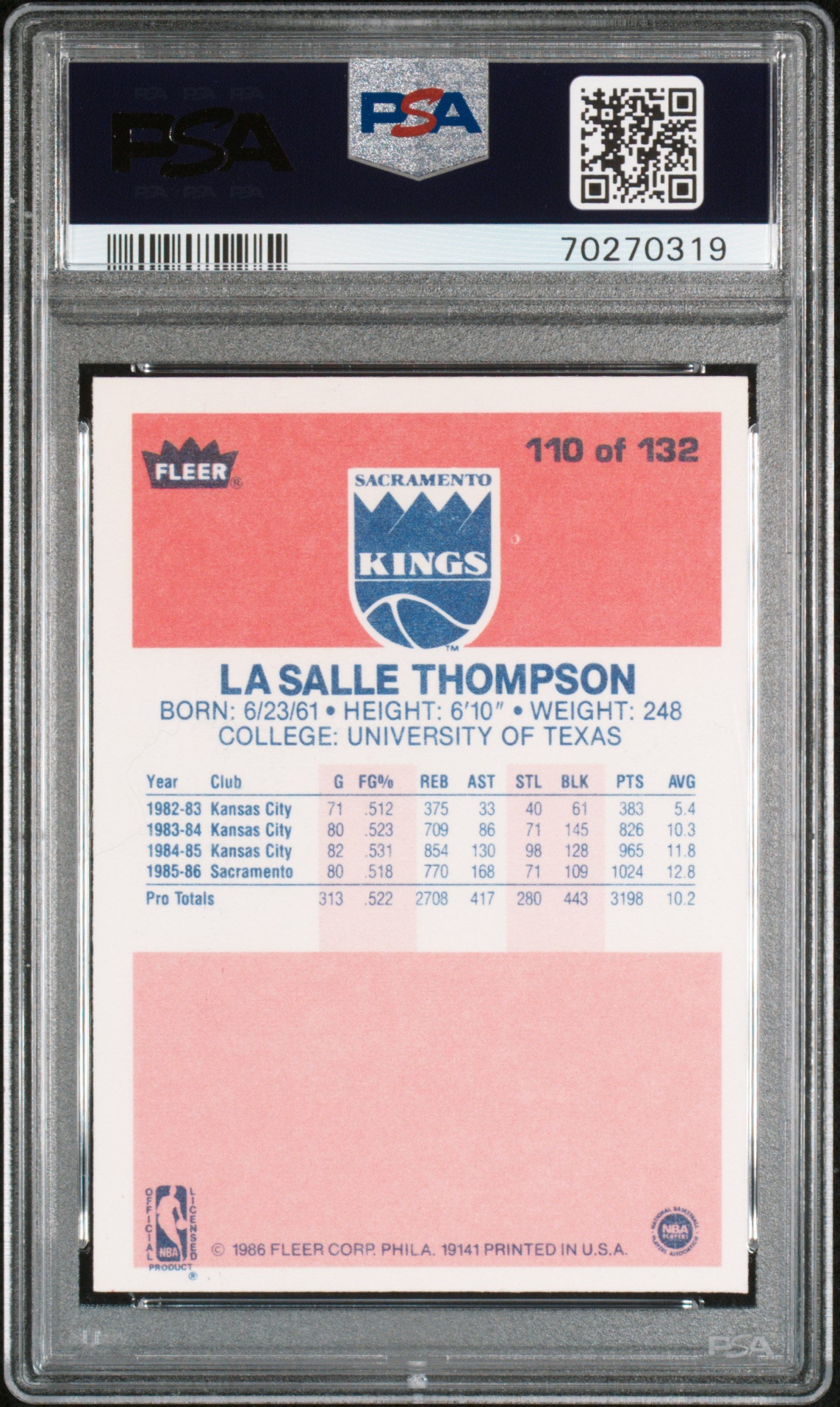 1986 Fleer Lasalle Thompson #110 PSA 9