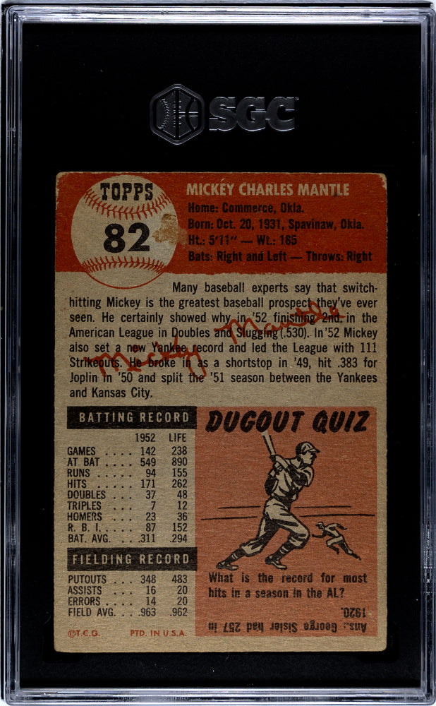 1953 Topps Mickey Mantle #82 SGC 1