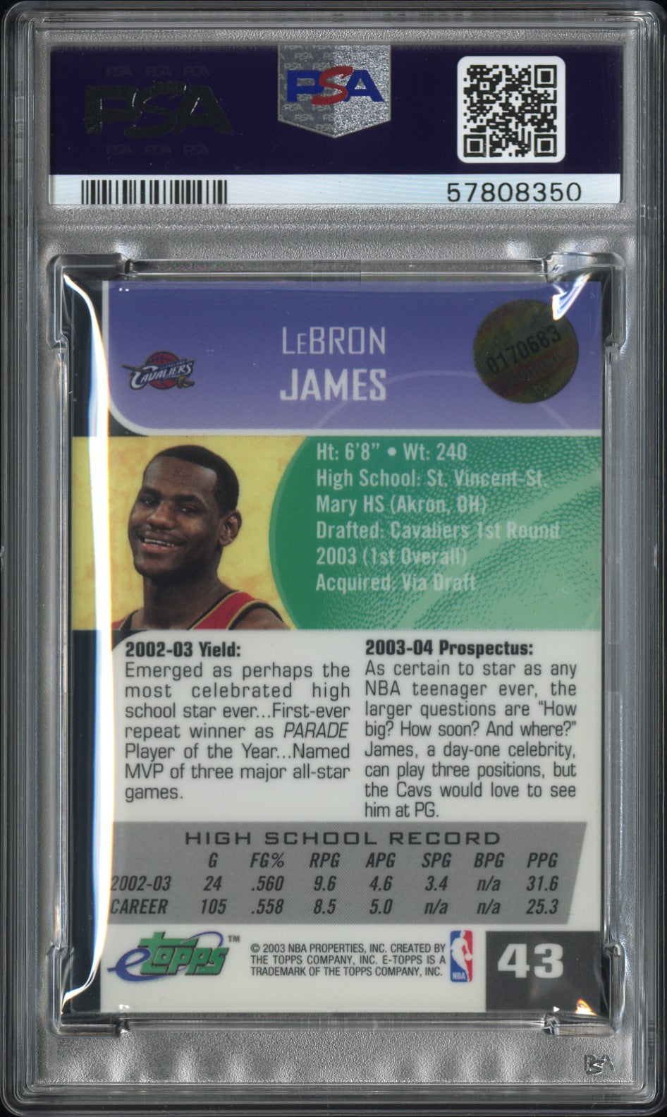 2003 Etopps LeBron James #43 PSA 9