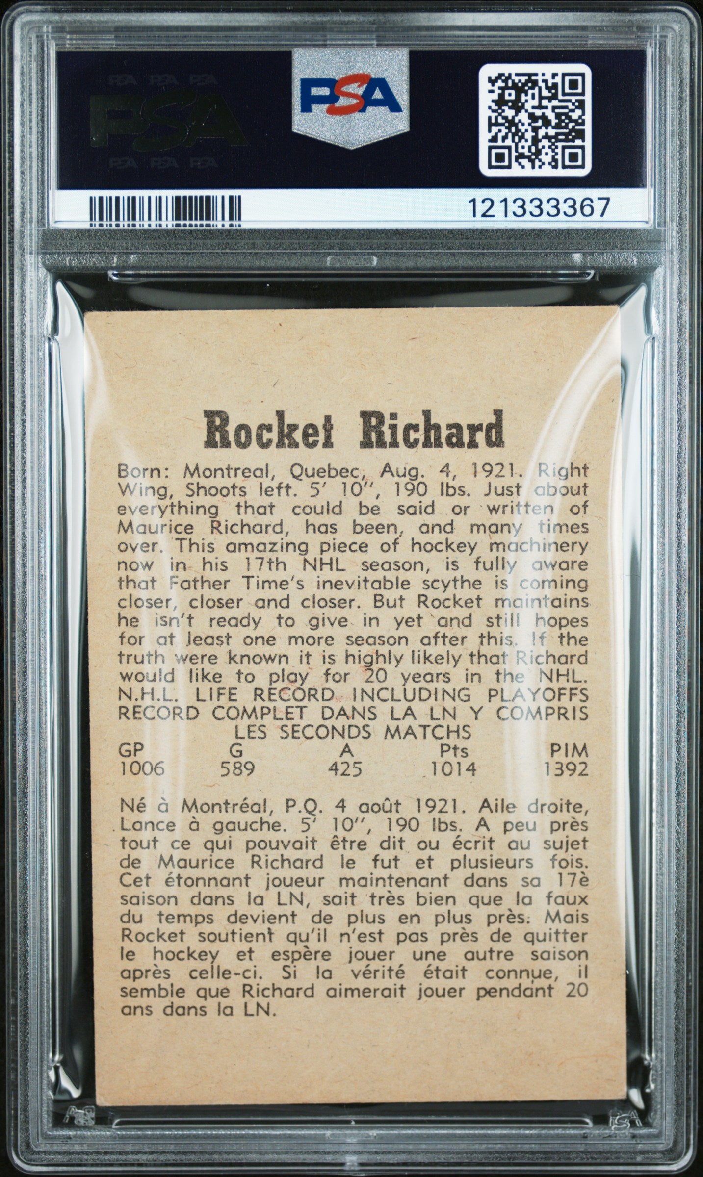 1958 Parkhurst Maurice Richard #38 PSA 4