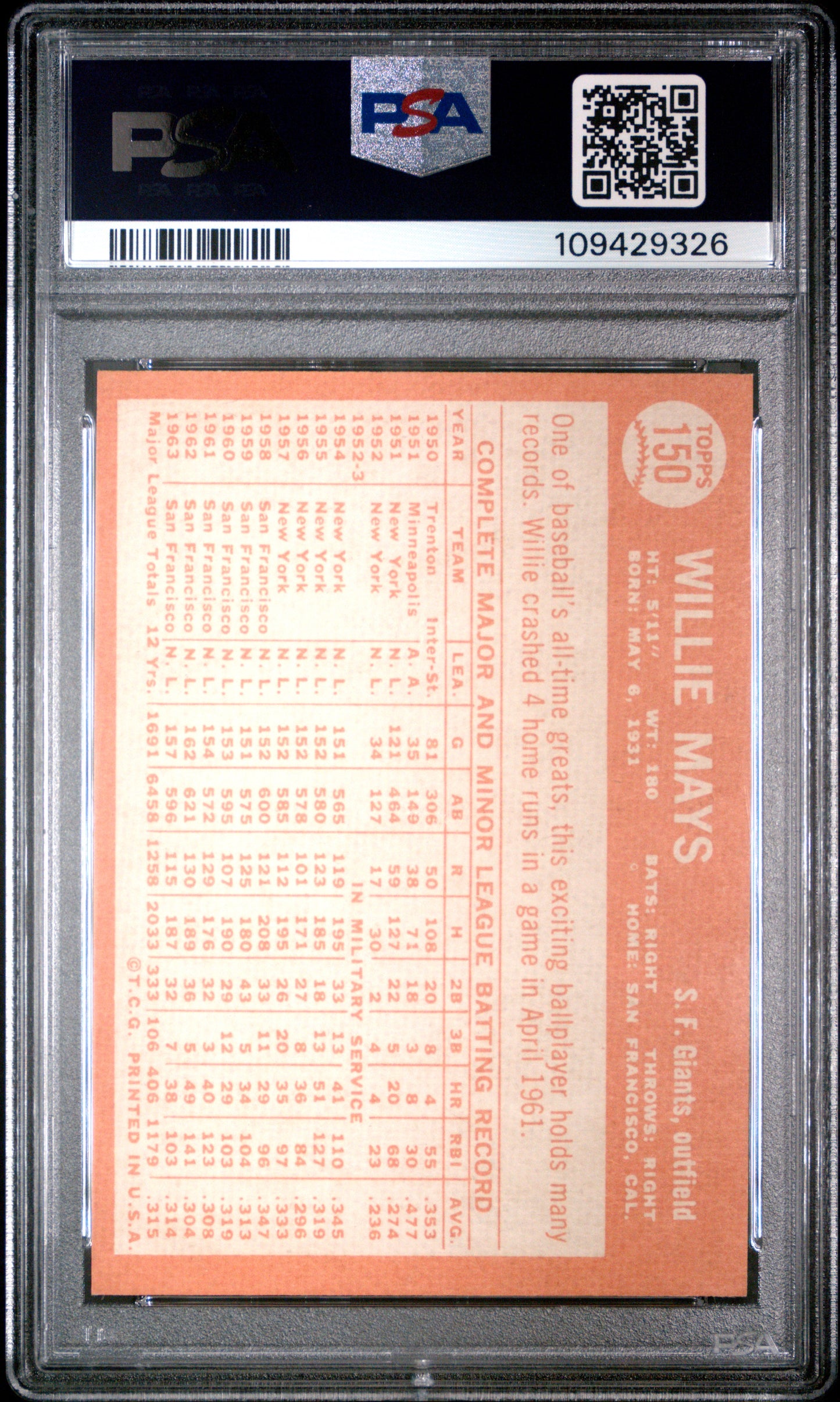 1964 Topps Willie Mays #150 PSA 8