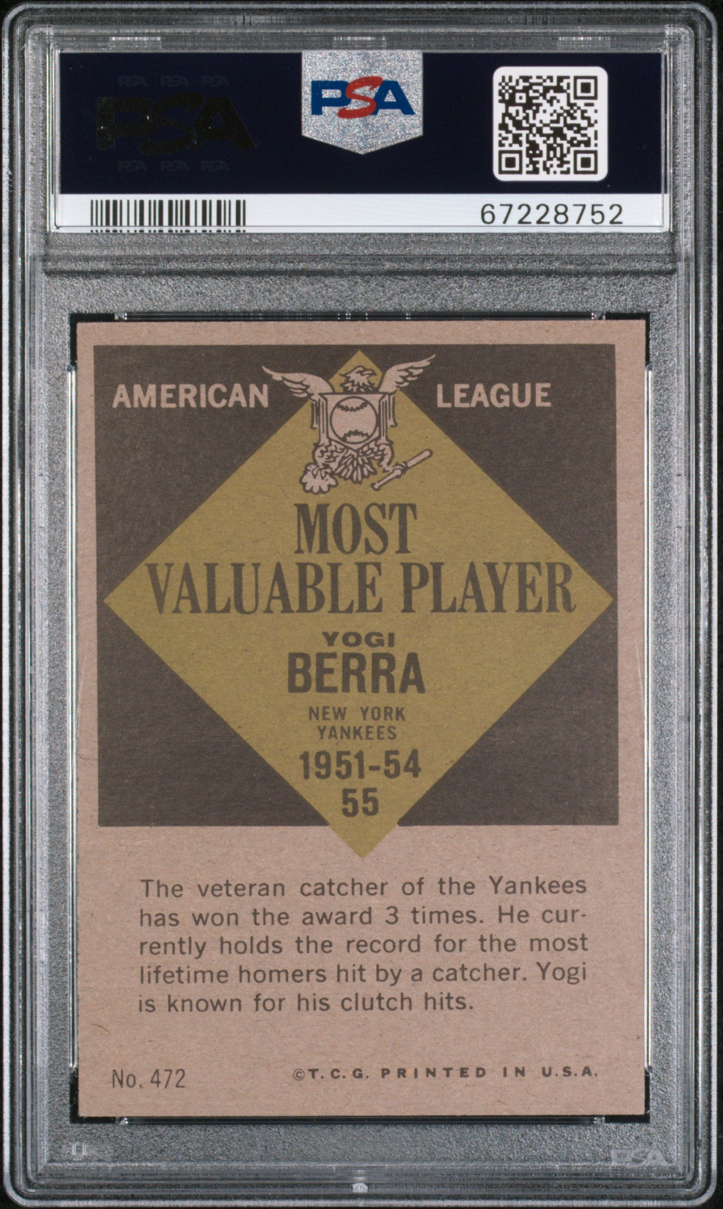 1961 Topps Yogi Berra #472 MVP PSA 6