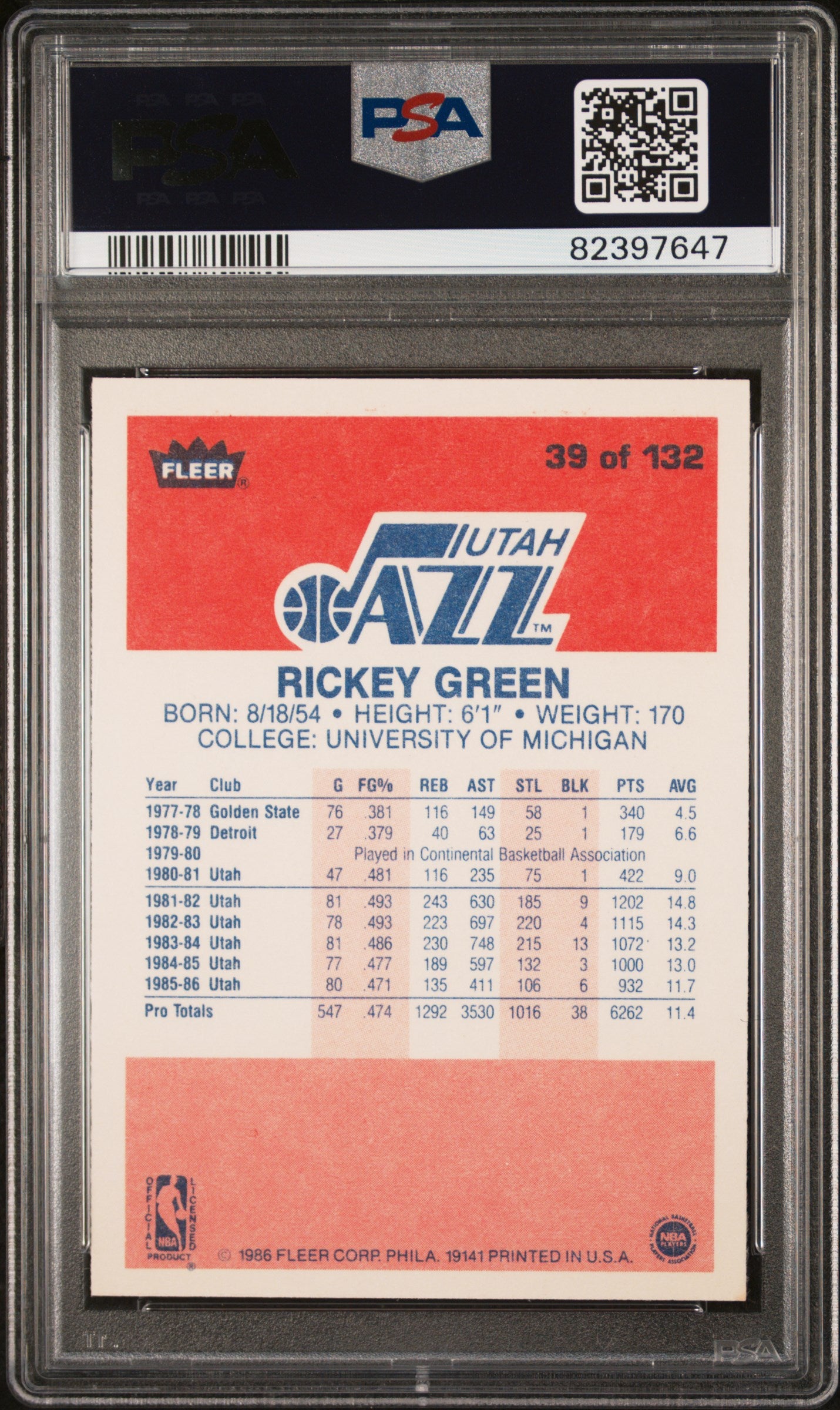 1986 Fleer Rickey Green #39 PSA 9