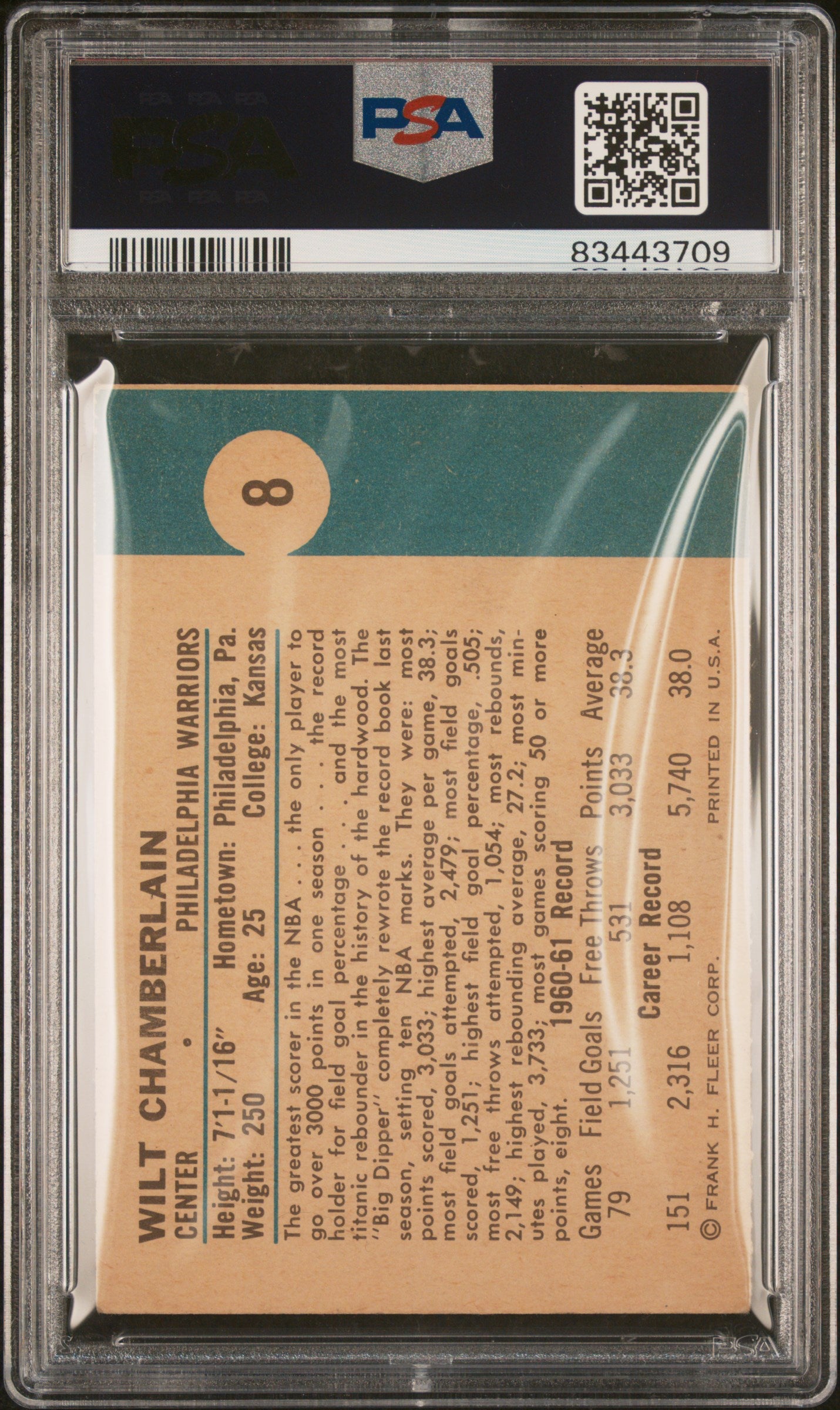 1961 Fleer Wilt Chamberlain #8 PSA 5