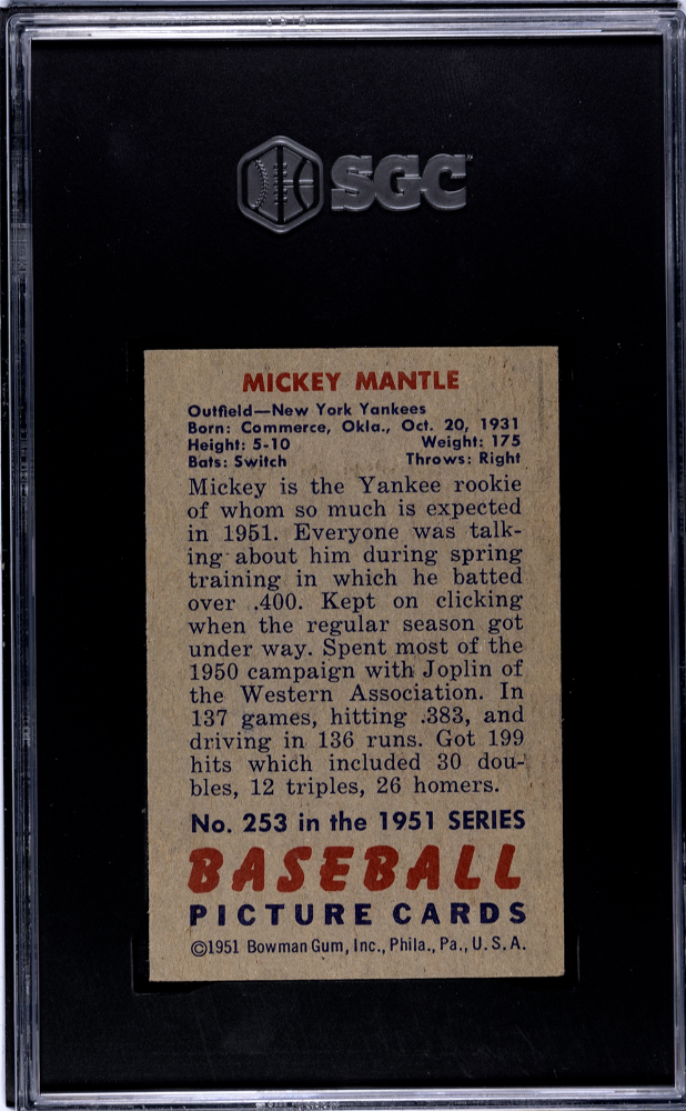 1951 Bowman Mickey Mantle #253 SGC 2