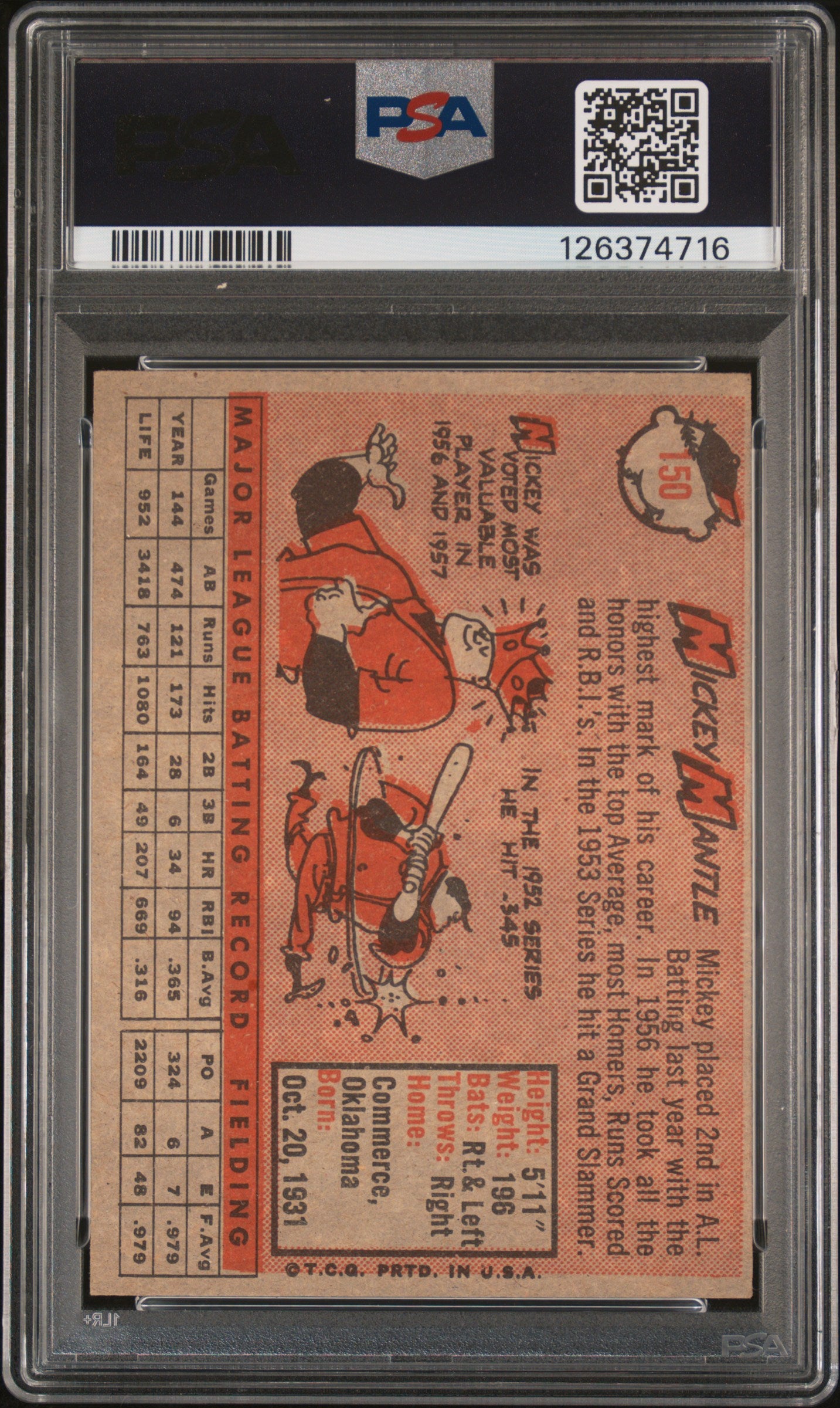 1958 Topps Mickey Mantle #150 PSA 6