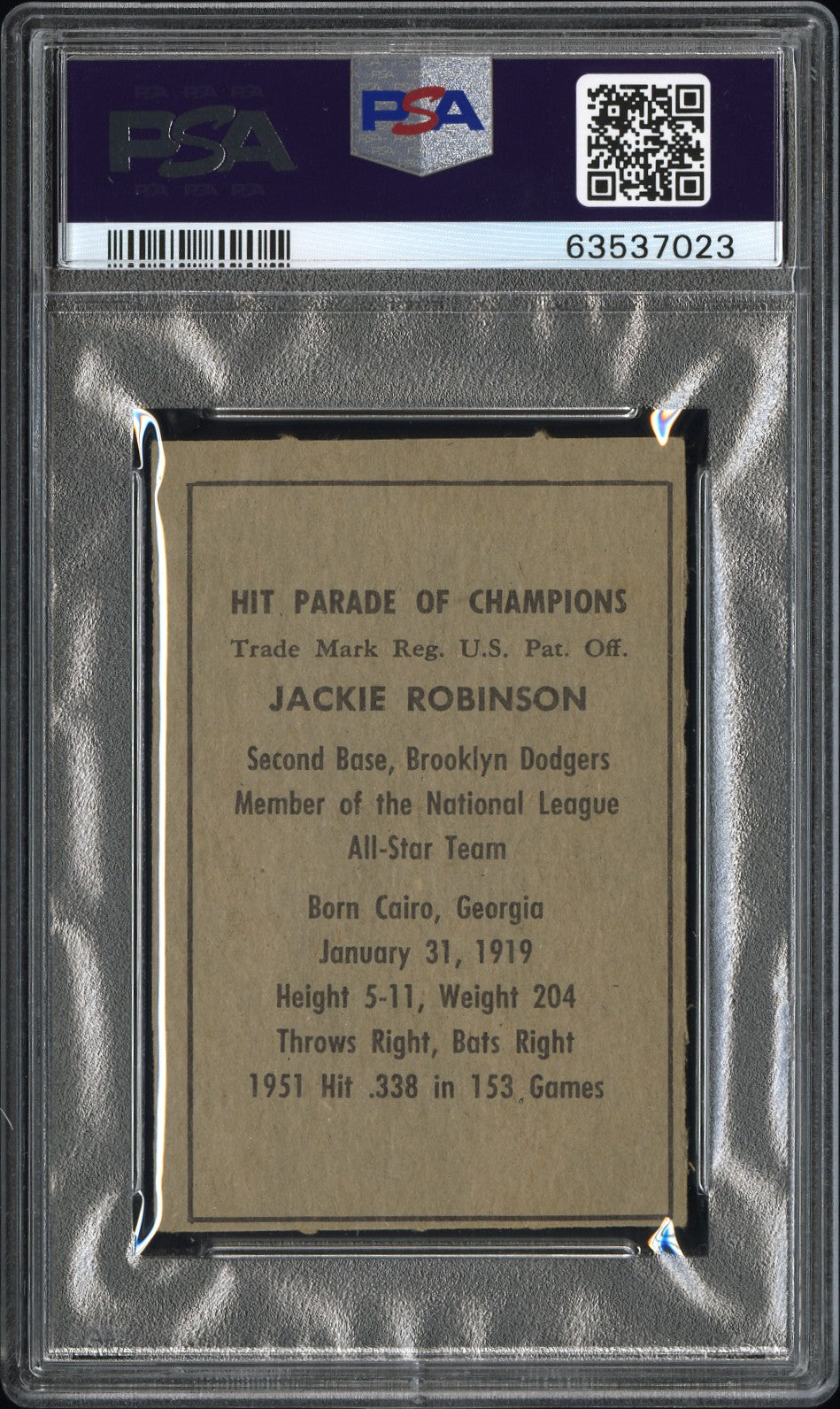 1952 Berk Ross Jackie Robinson PSA 8 Oc