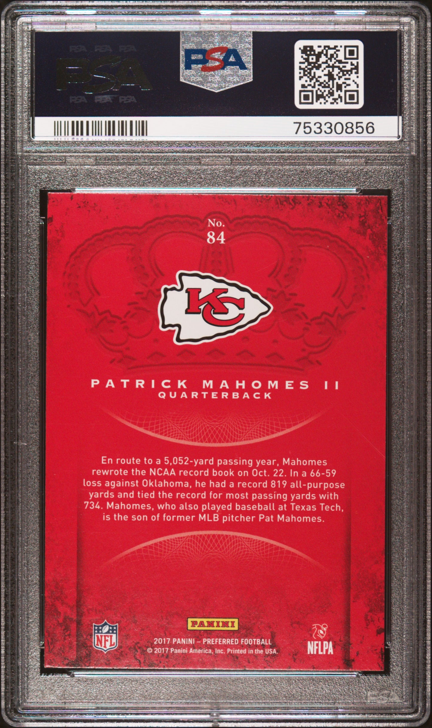 2017 Panini Crown Royale Patrick Mahomes II #84 PSA 9