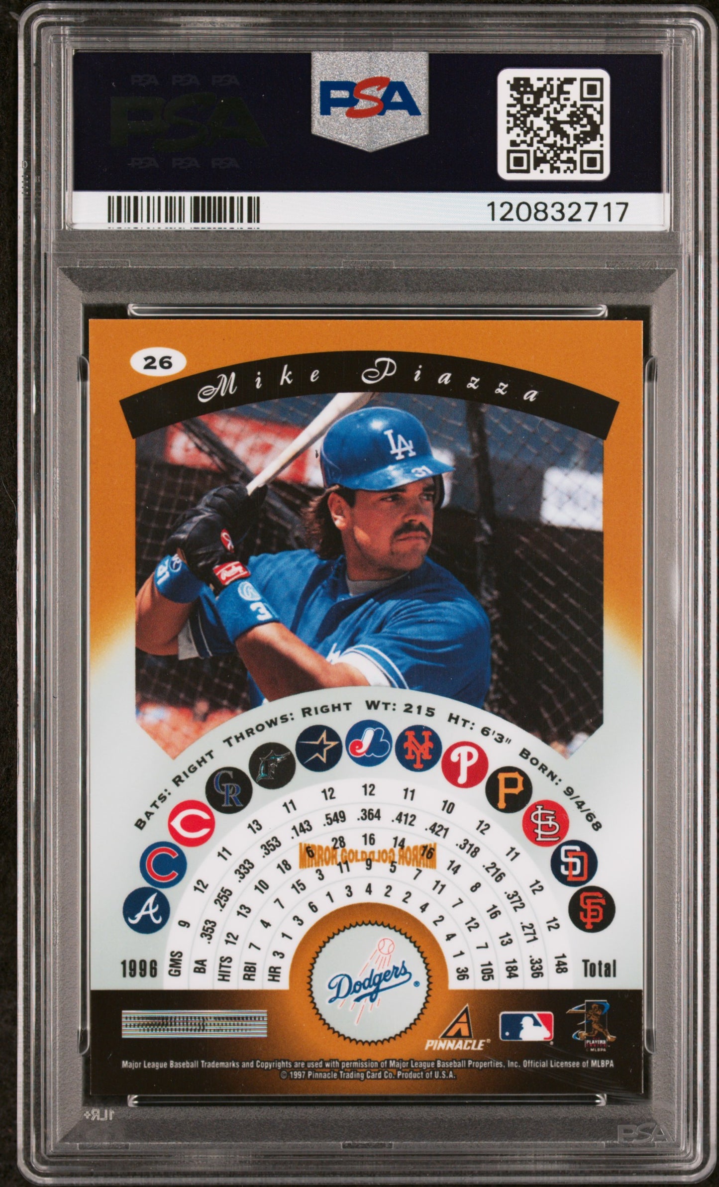 1997 Pinnacle Certified Mike Piazza #26 Mirror Gold PSA 9