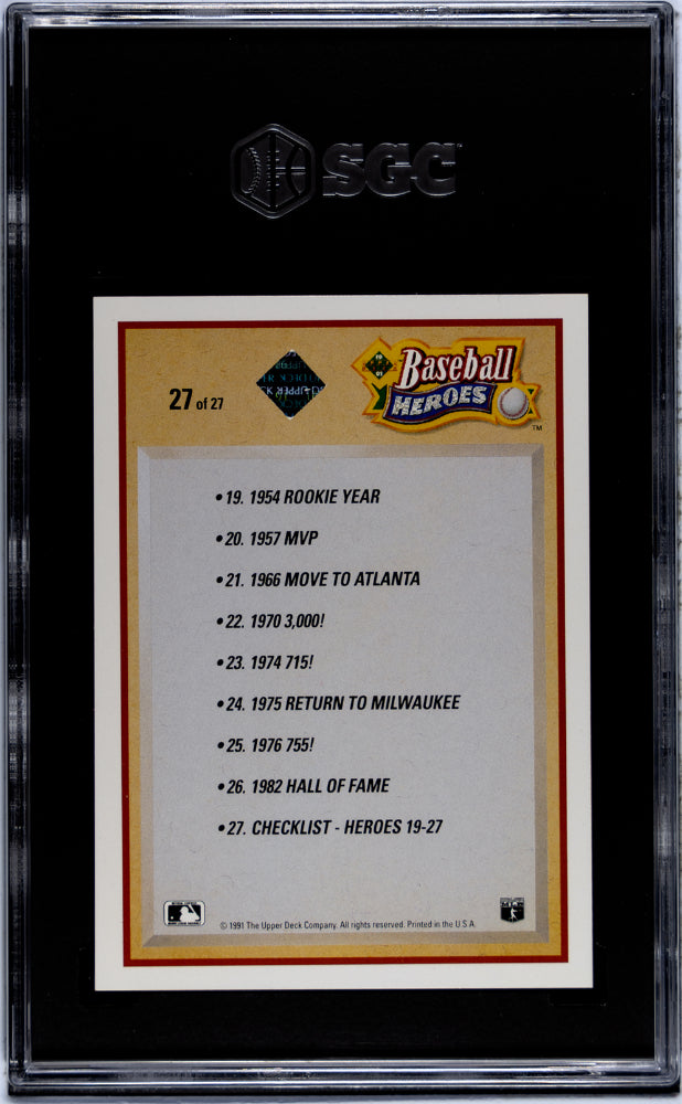 1991 Upper Deck Hank Aaron #27 Baseball Heroes Autograph SGC 8.5 Auto 10