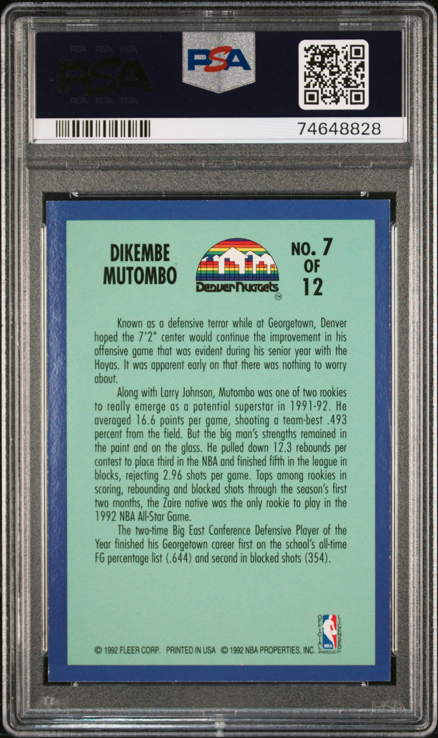 1992 Fleer Rookie Sensations Dikembe Mutombo #7 PSA 9