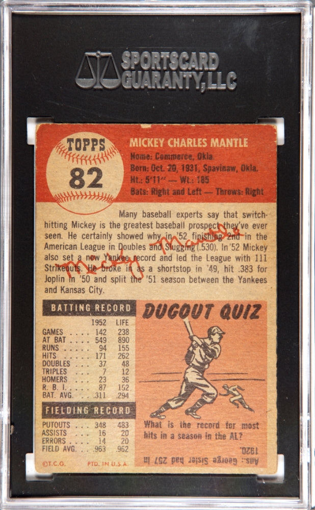 1953 Topps Mickey Mantle #82 SGC 3