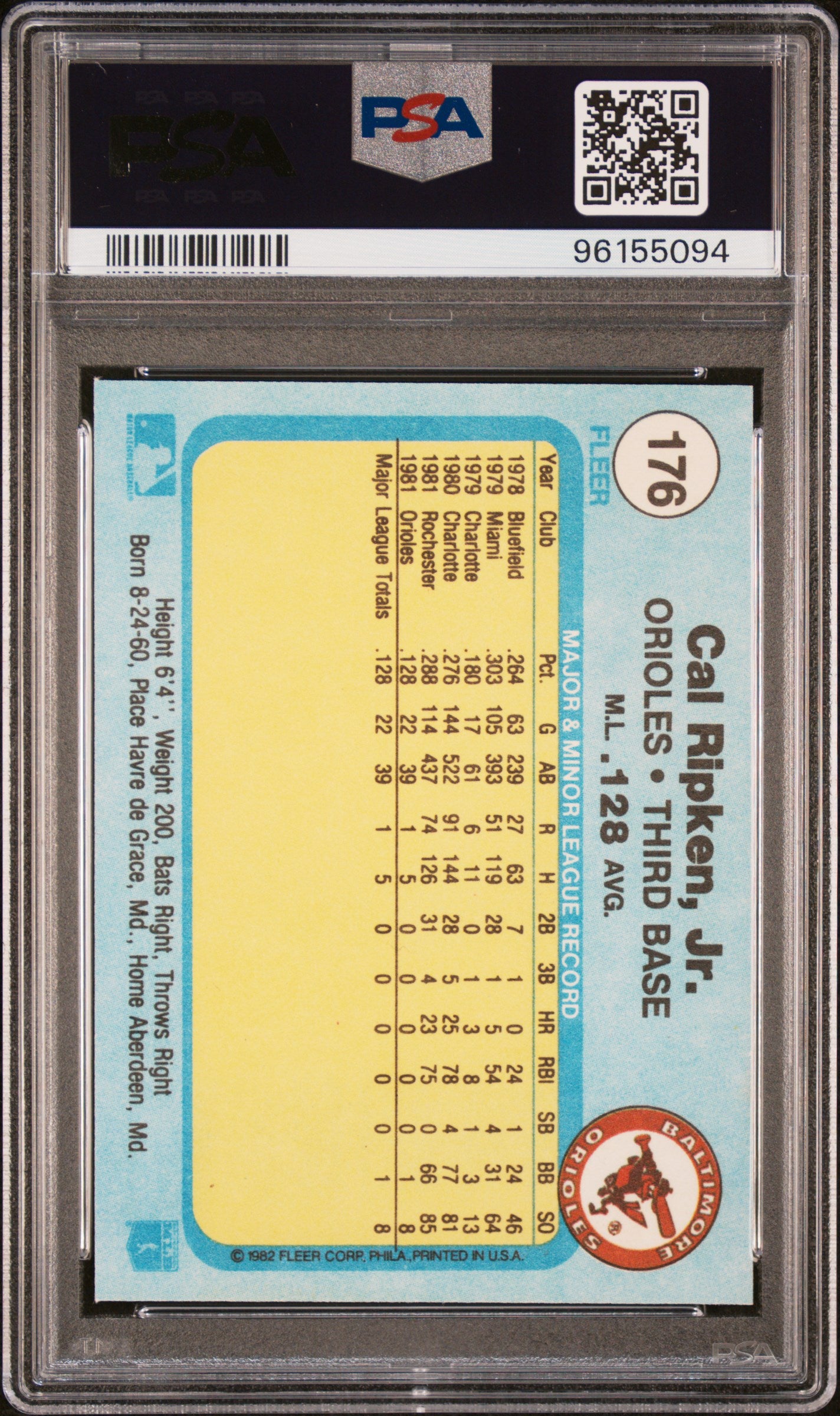 1982 Fleer Cal Ripken JR. #176 PSA 9