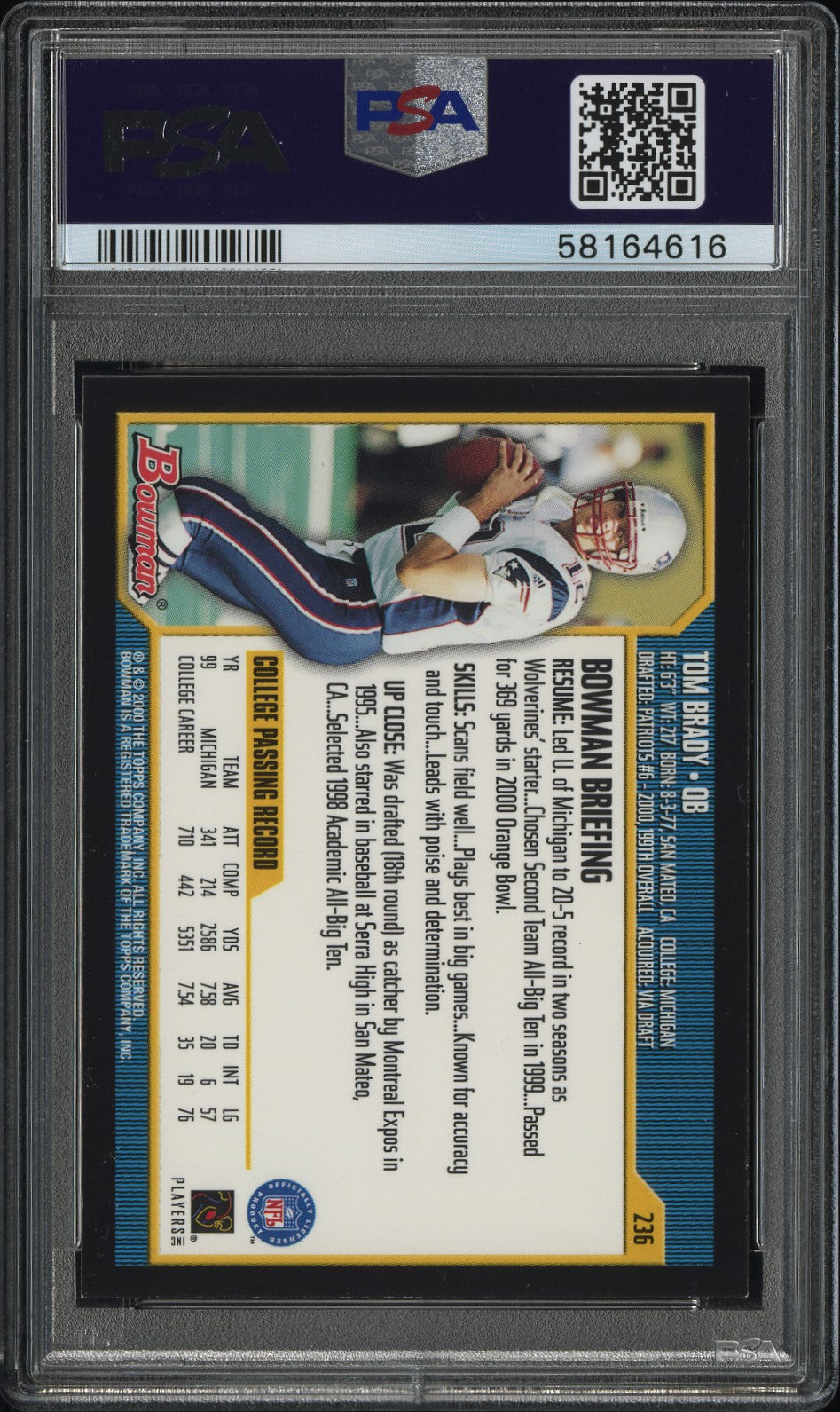 2000 Bowman Tom Brady #236 PSA 8