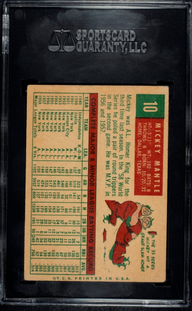 1959 Topps Mickey Mantle #10 SGC 2.5