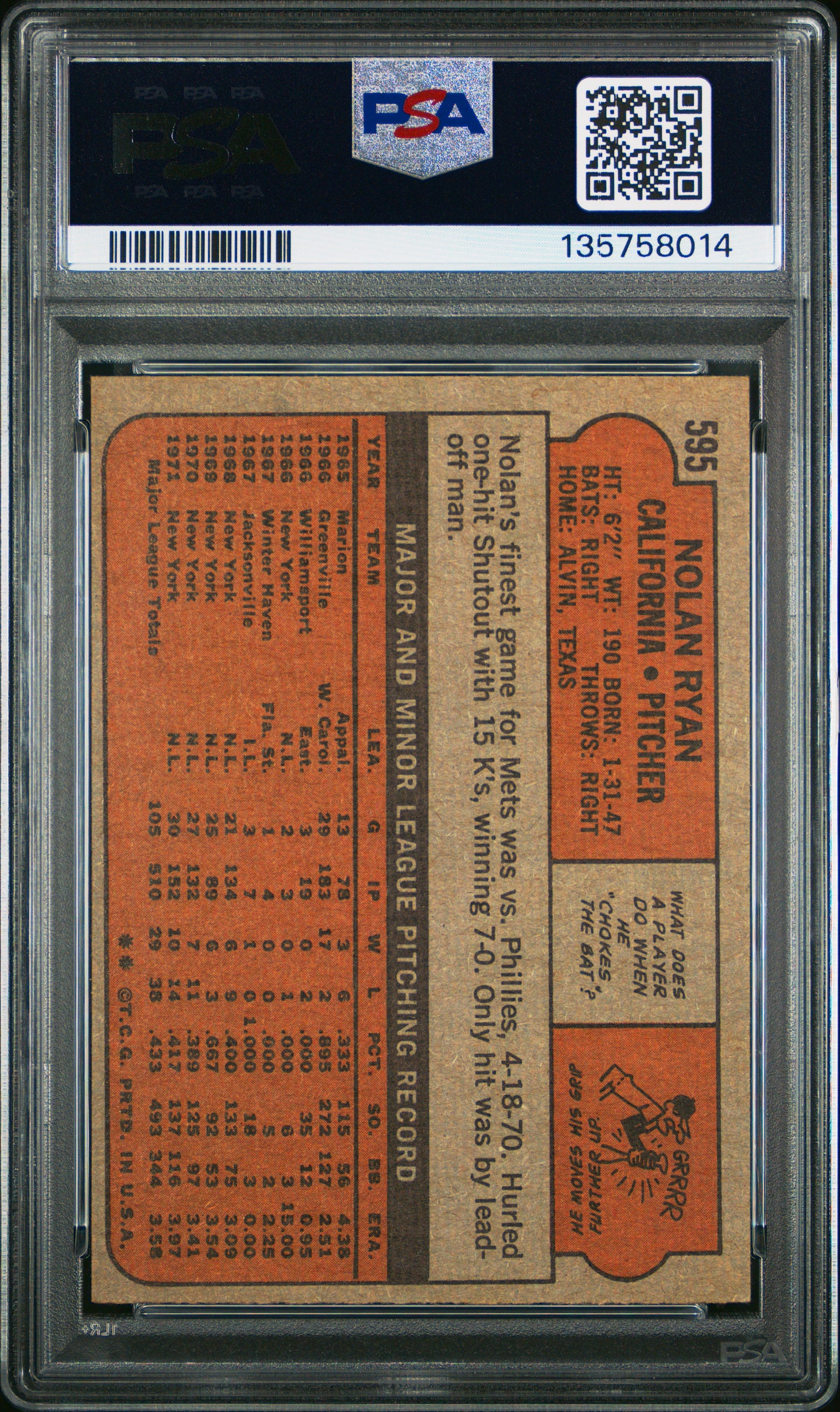 1972 Topps Nolan Ryan #595 PSA 6