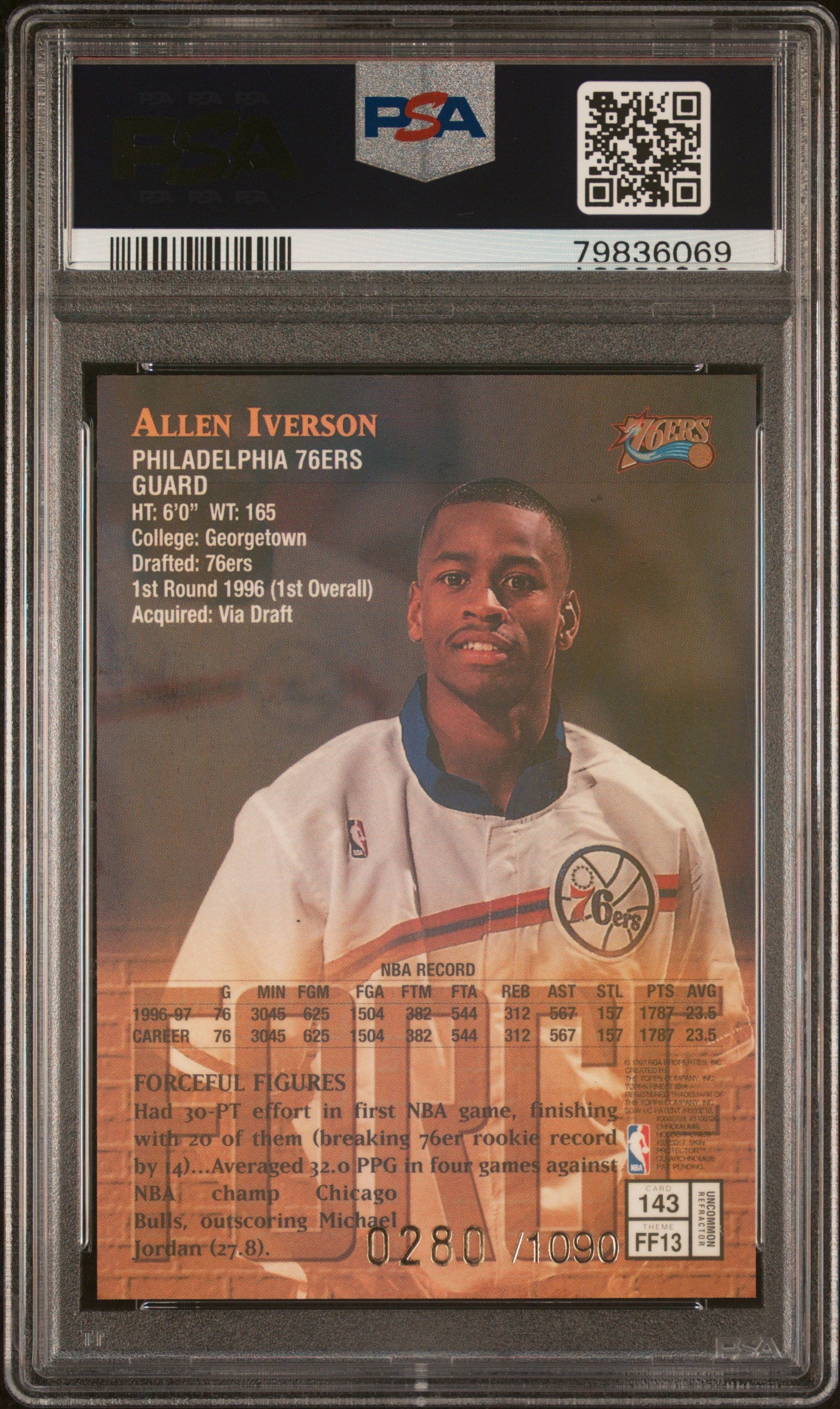 1997 Finest Allen Iverson #143 Refractor PSA 10