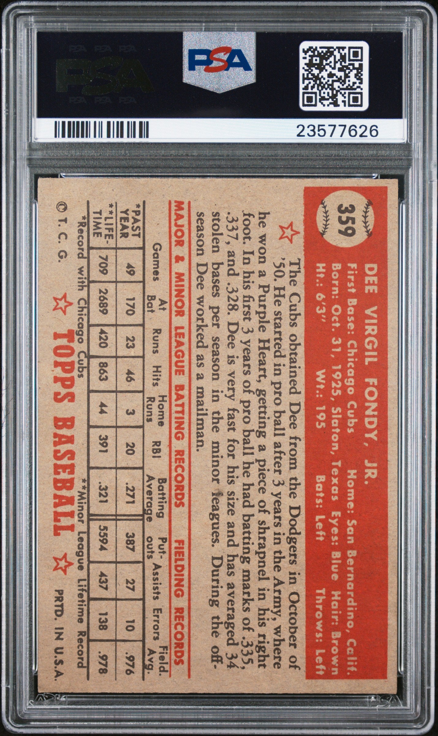 1952 Topps Dee Fondy #359 PSA 7