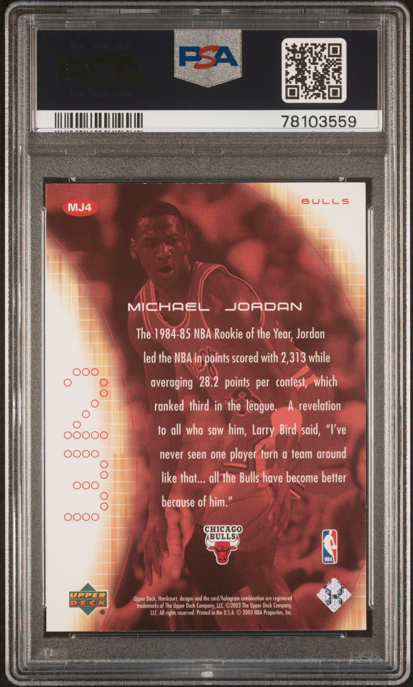 2003 Upper Deck Hardcourt Heart Of A Champion Michael Jordan #MJ4 PSA 10
