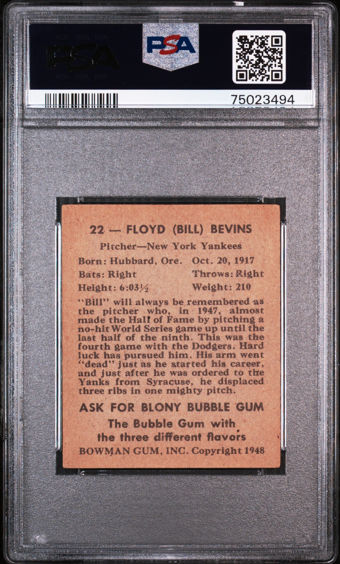 1948 Bowman Floyd Bevins #22 PSA 5.5
