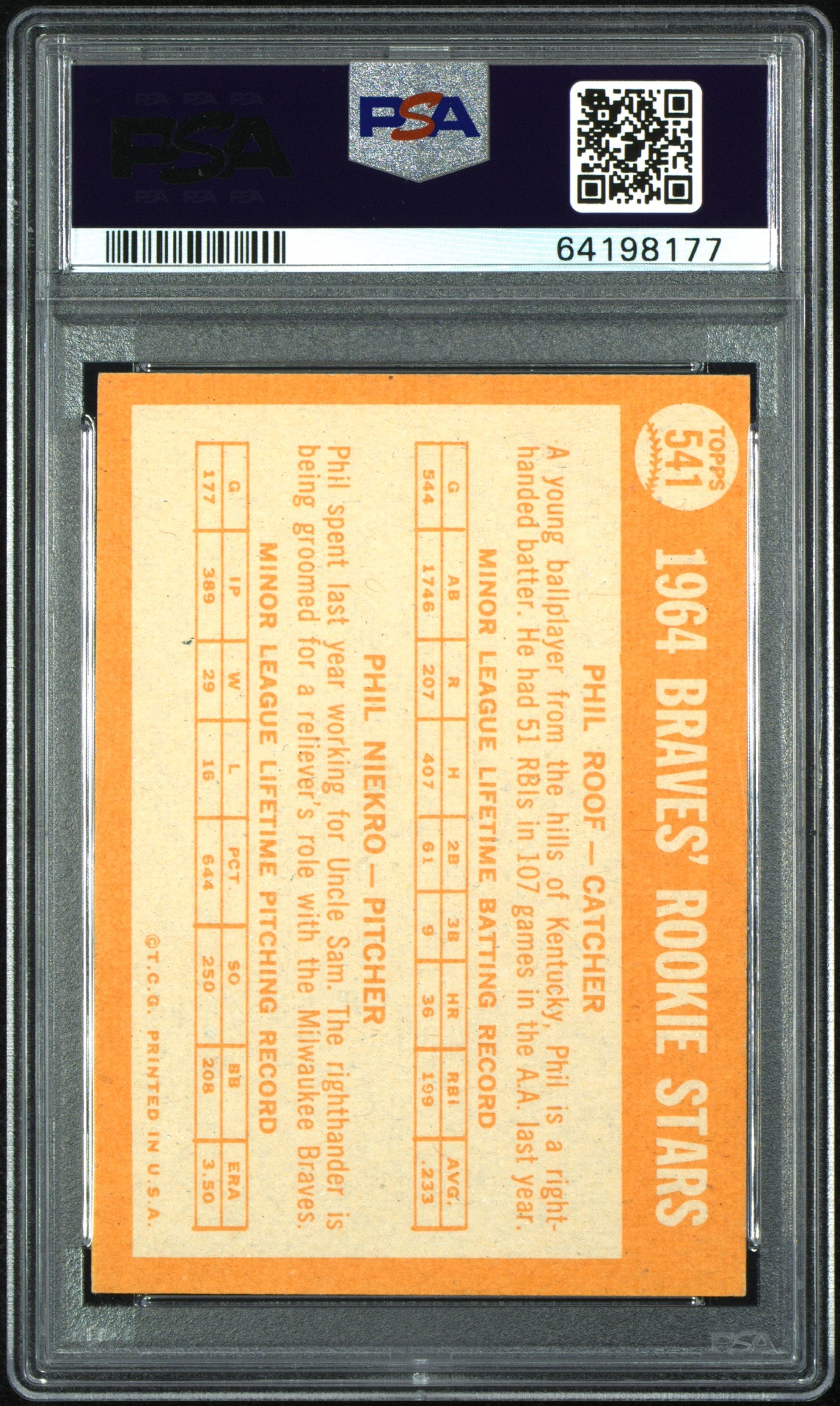 1964 Topps Braves Rookies #541 P. Roof P. Niekro PSA 6