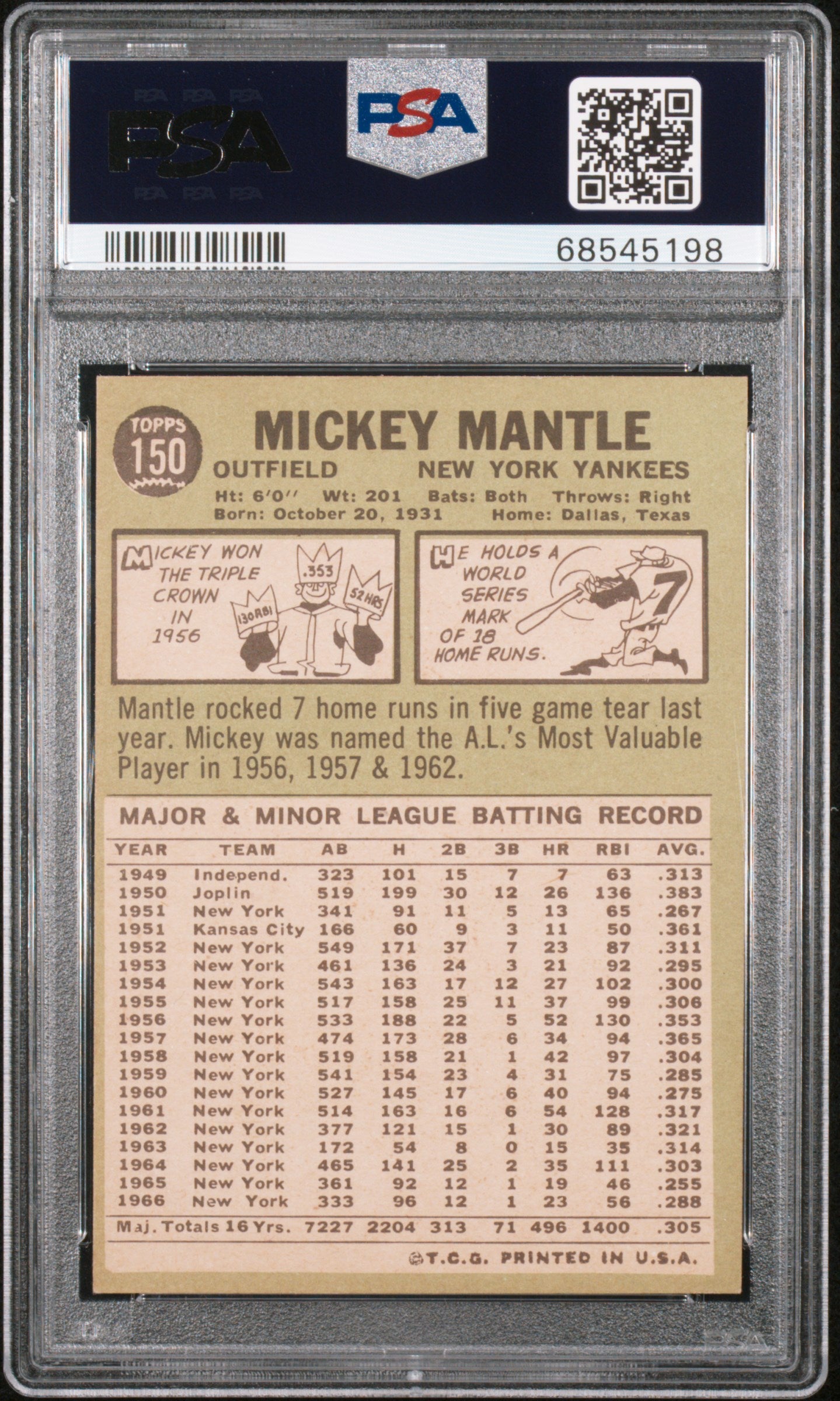 1967 Topps Mickey Mantle #150 PSA 7