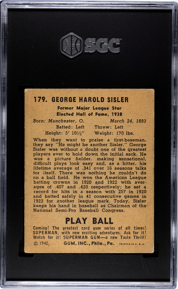 1940 Playball George Sisler #179 SGC 4