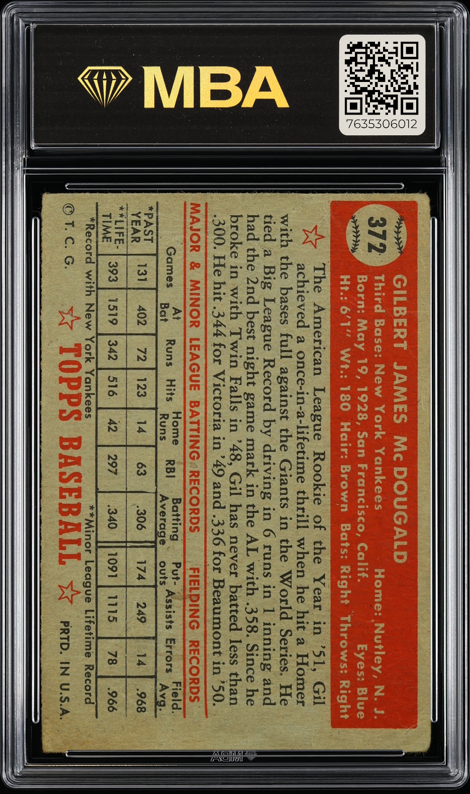 1952 Topps Gil McDougald #372 MBA 1