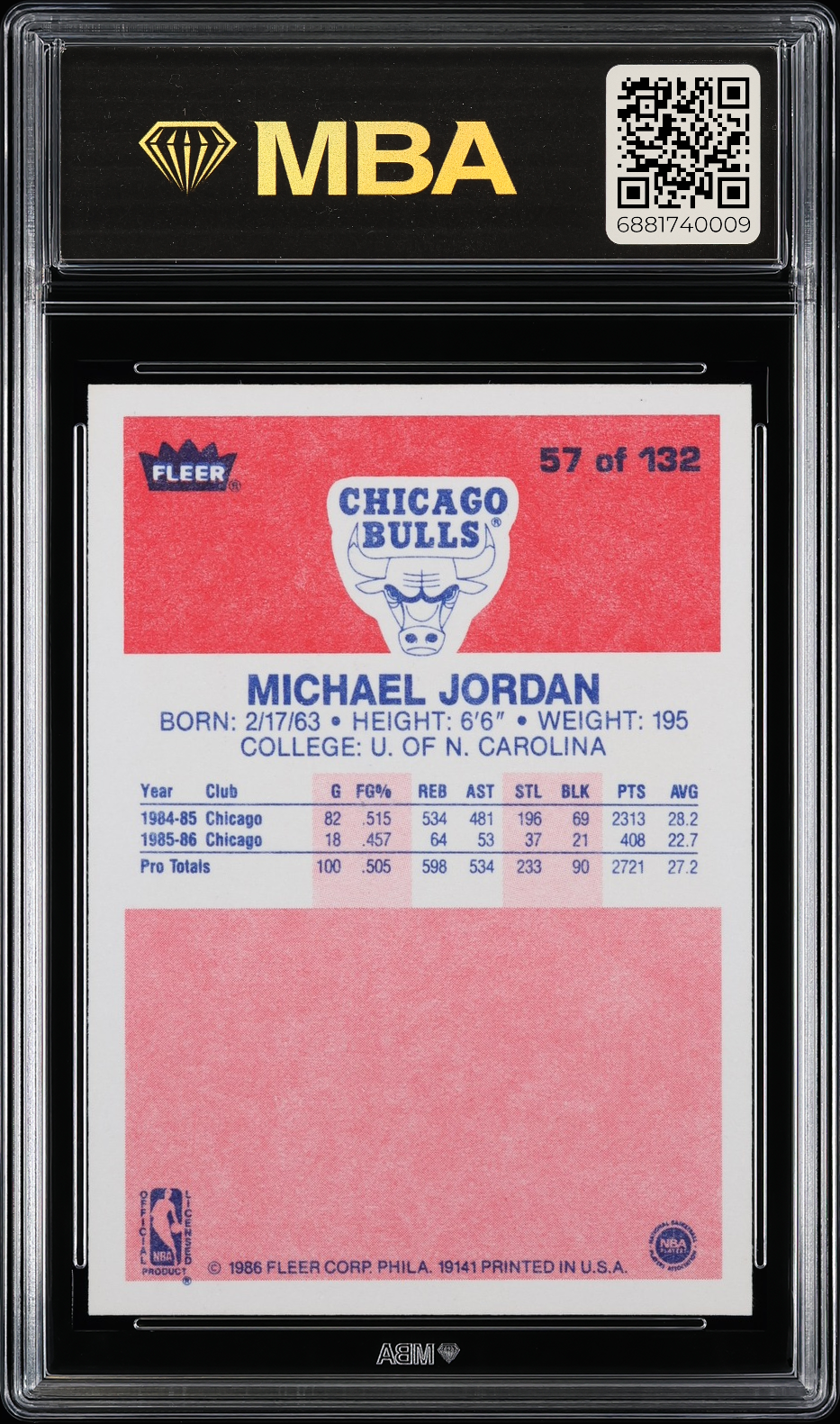 1986 Fleer Michael Jordan #57 MBA 9.5