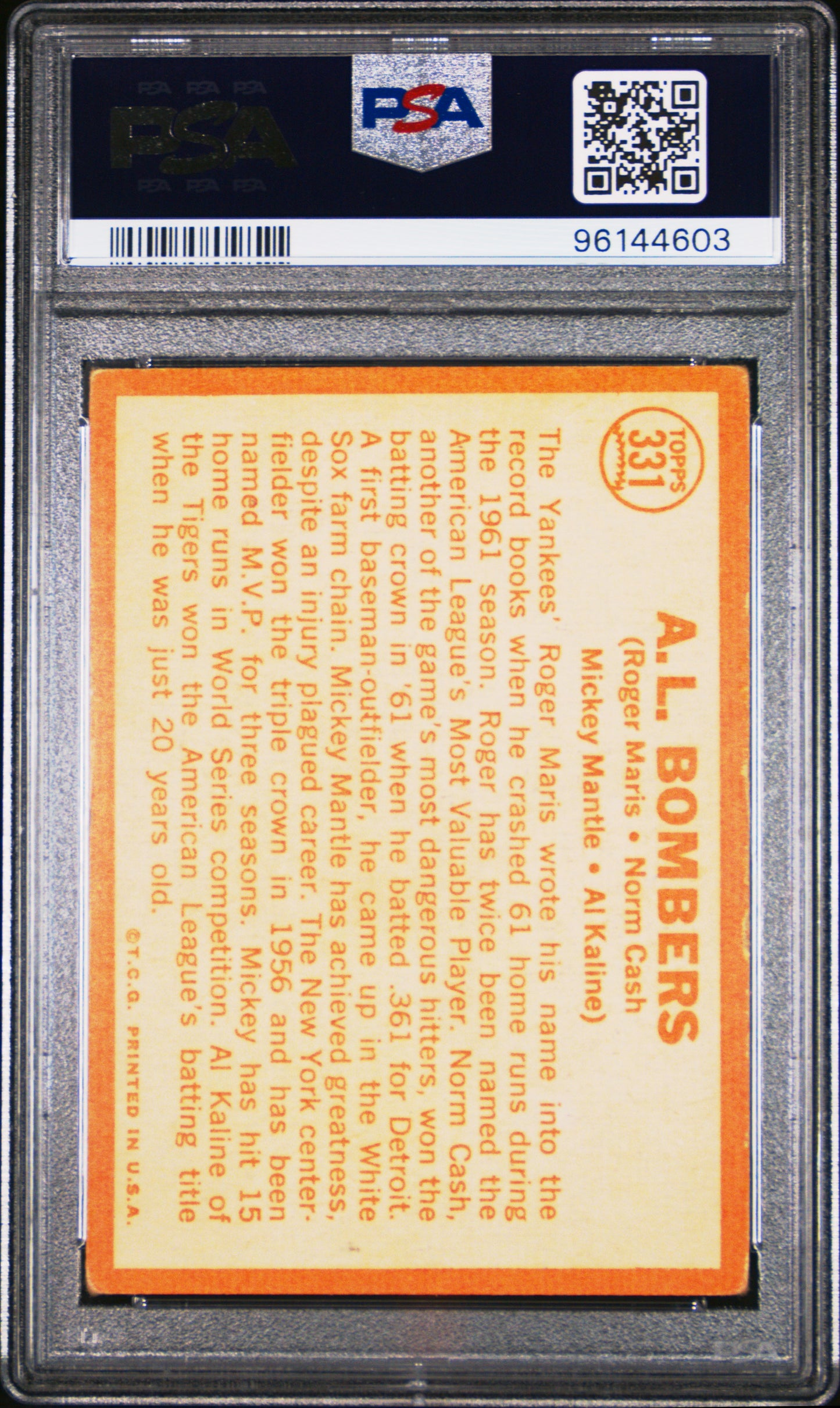 1964 Topps A. L. Bombers #331 Maris Cash Mantle Kaline PSA 2