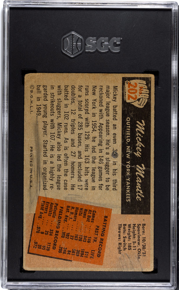 1955 Bowman Mickey Mantle #202 SGC 1