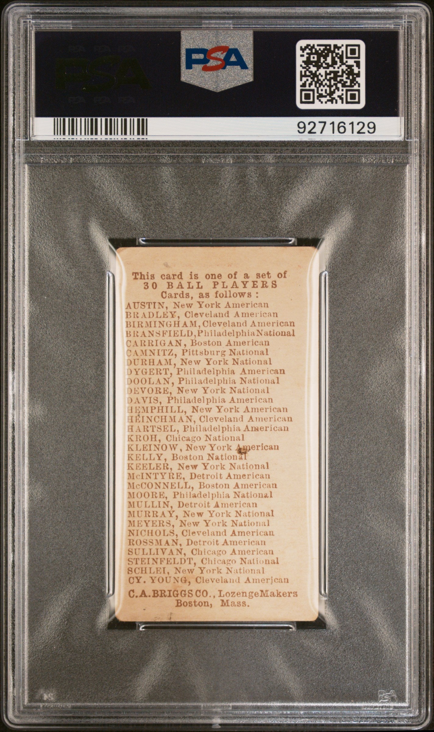 1909 E97 Ca Briggs Co. Cy Young Picture I. Young (Boston) PSA 1.5