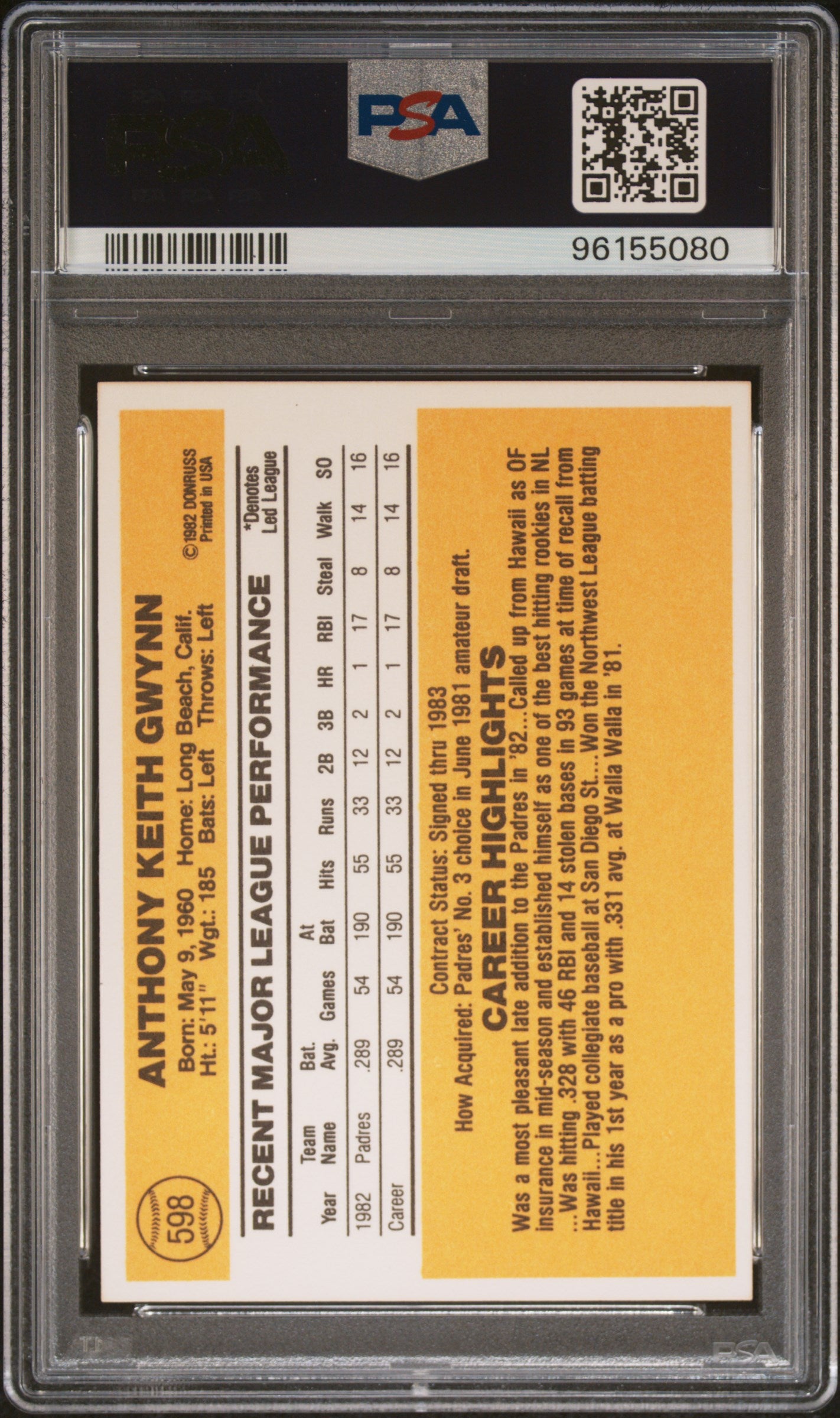 1983 Donruss Tony Gwynn #598 PSA 9