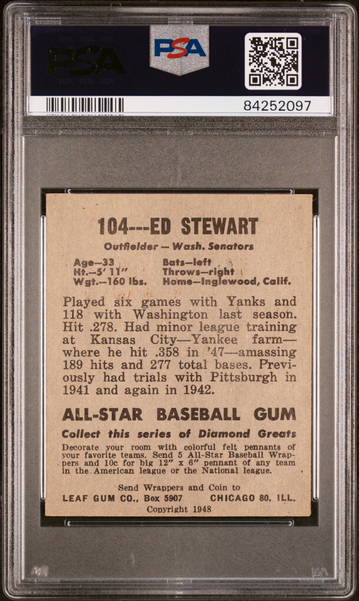 1948 Leaf Edward Stewart #104 PSA 5