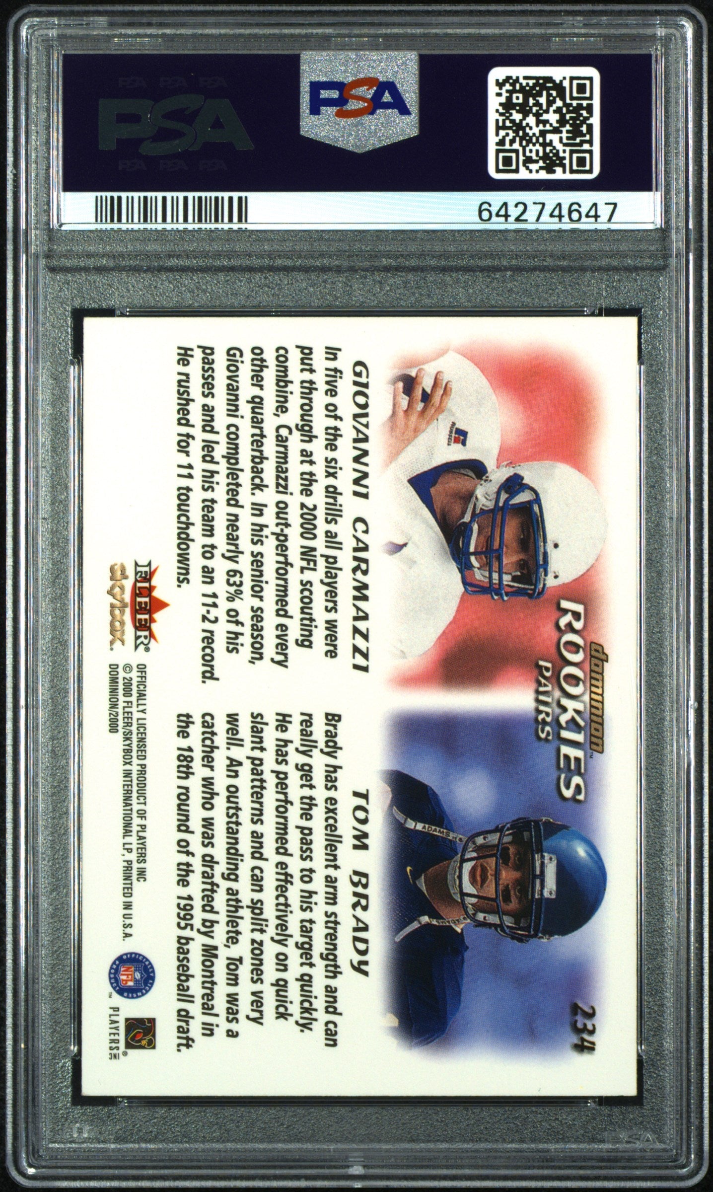 2000 Skybox Dominion T. Brady G. Carmazzi #234 PSA 10