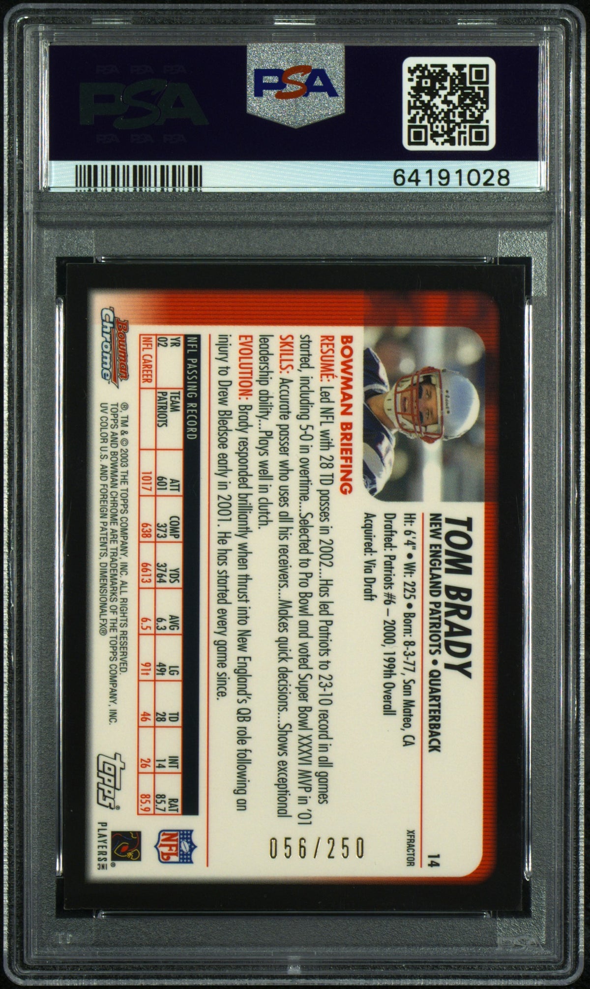 2003 Bowman Chrome Tom Brady #14 Xfractor PSA 8