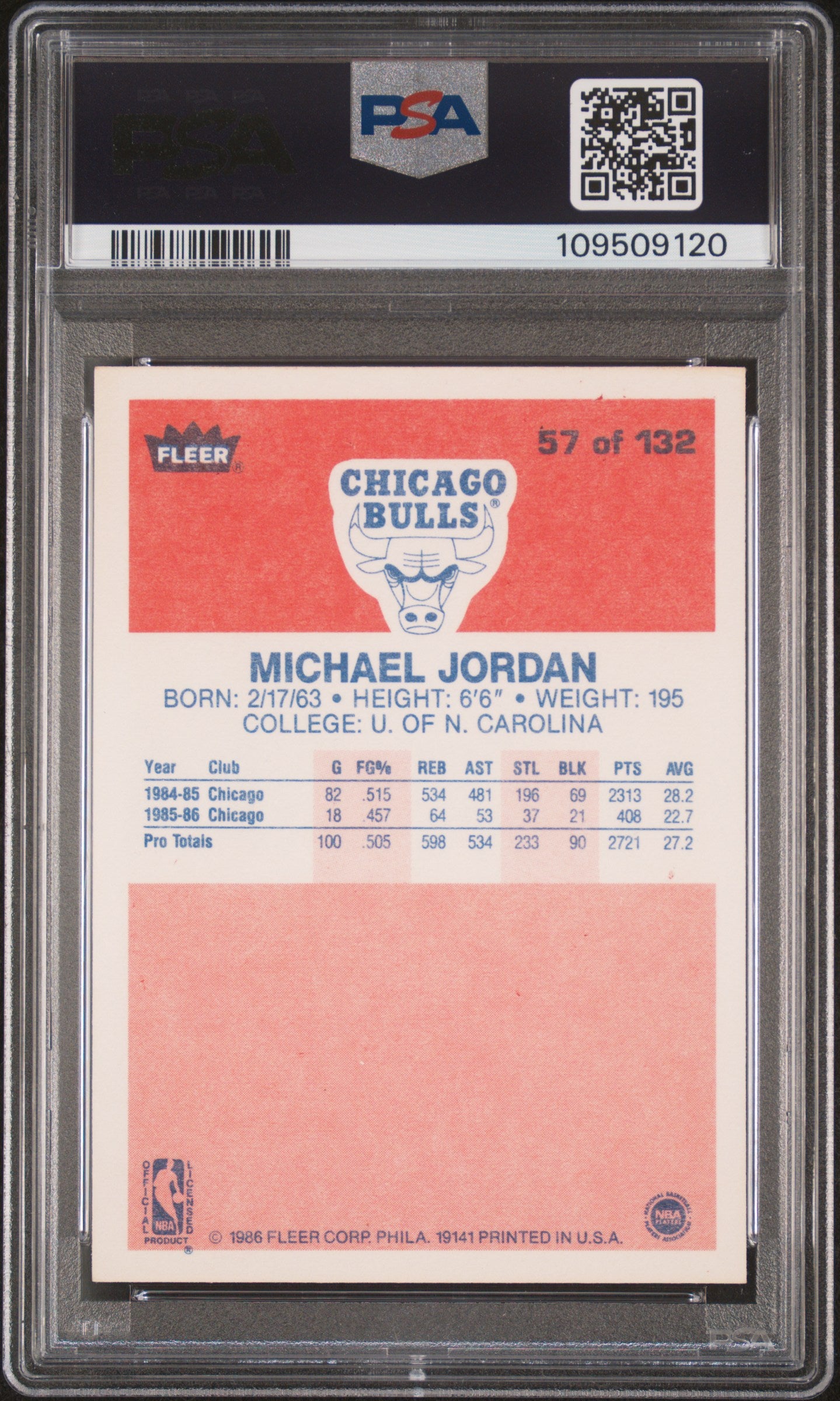1986 Fleer Michael Jordan #57 PSA 5