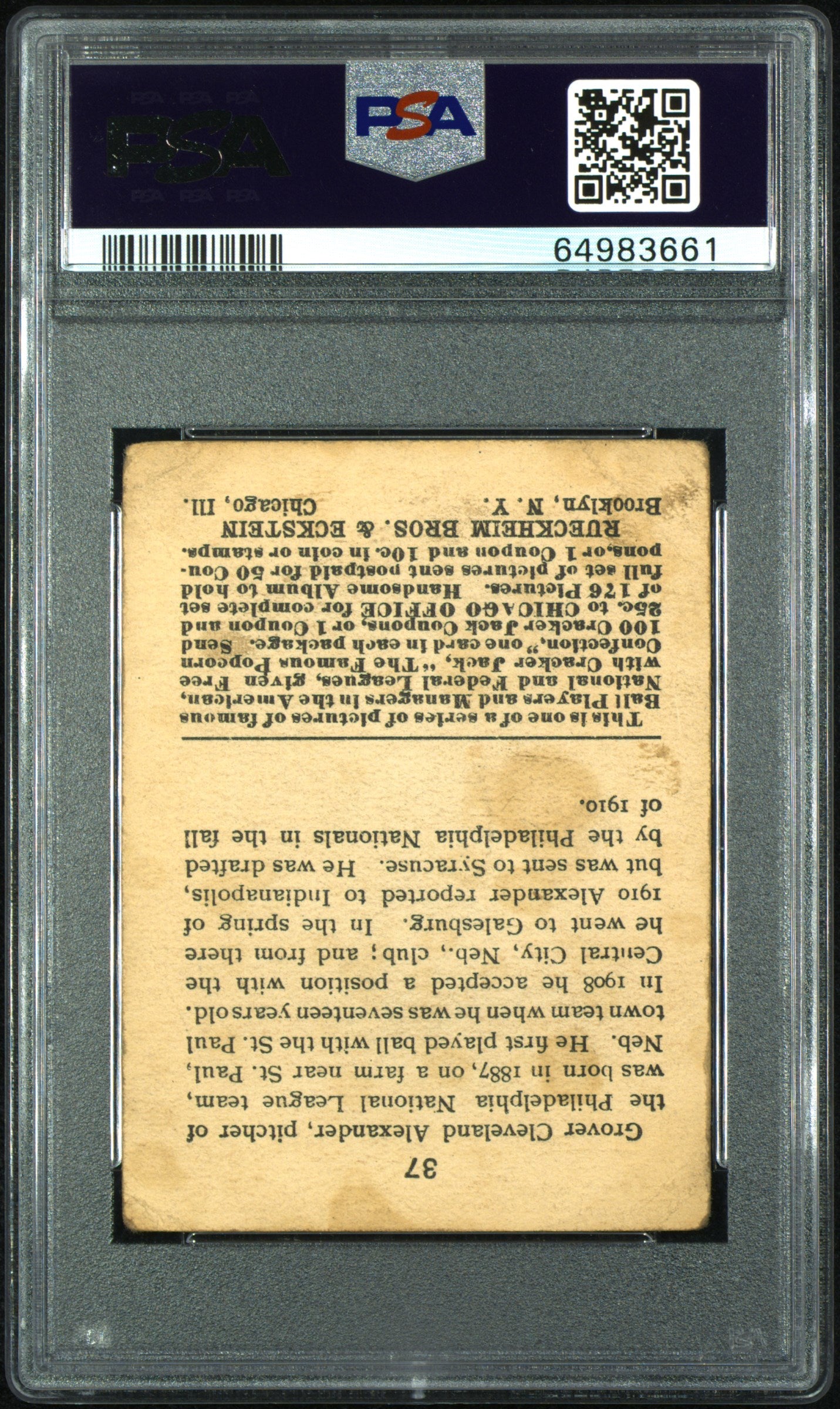 1915 Cracker Jack Grover Alexander #37 PSA 1