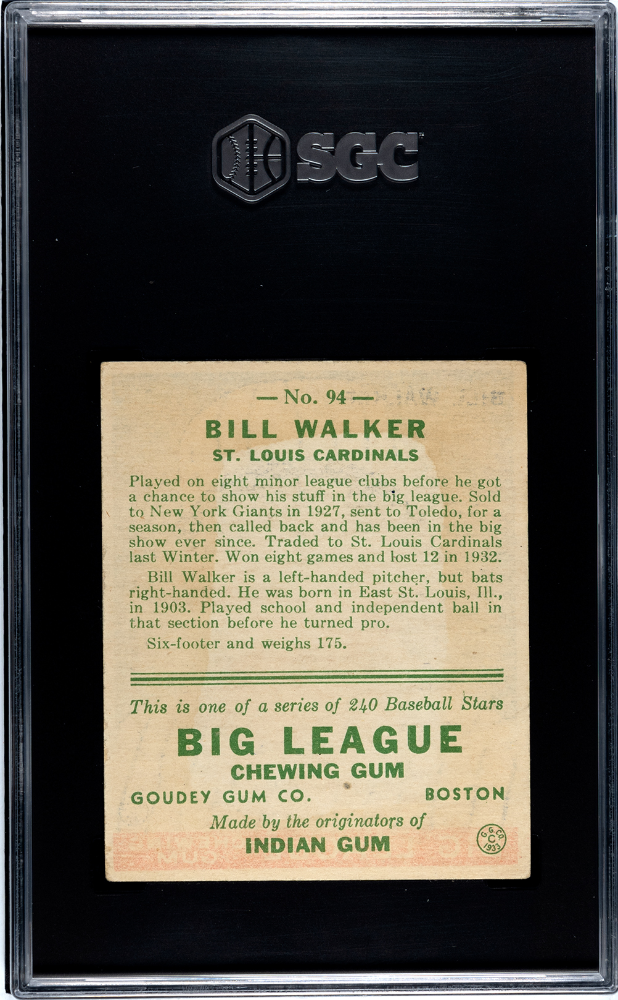 1933 Goudey Bill Walker #94 SGC 3