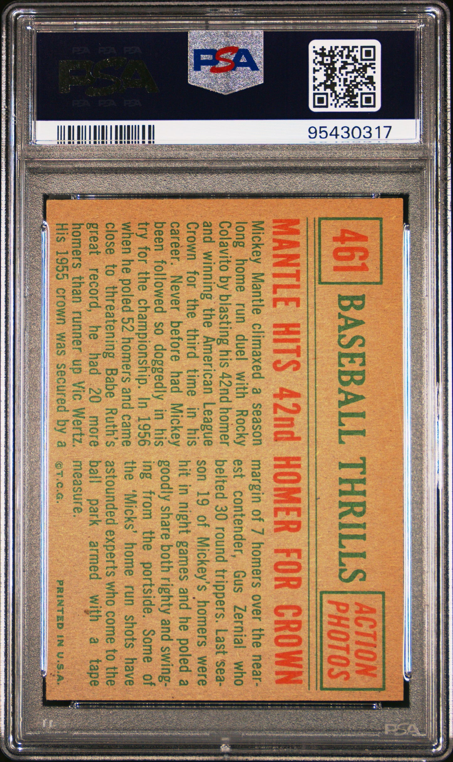 1959 Topps Mantle Hits 42nd #461 Homer For Crown PSA 5