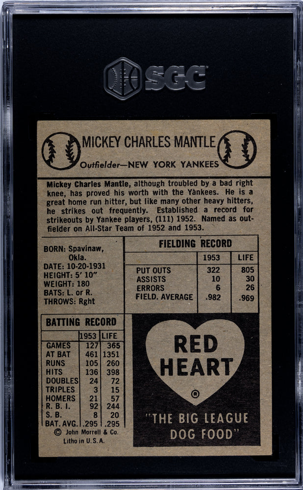 1954 Red Heart Dog Food Mickey Mantle SGC 4.5