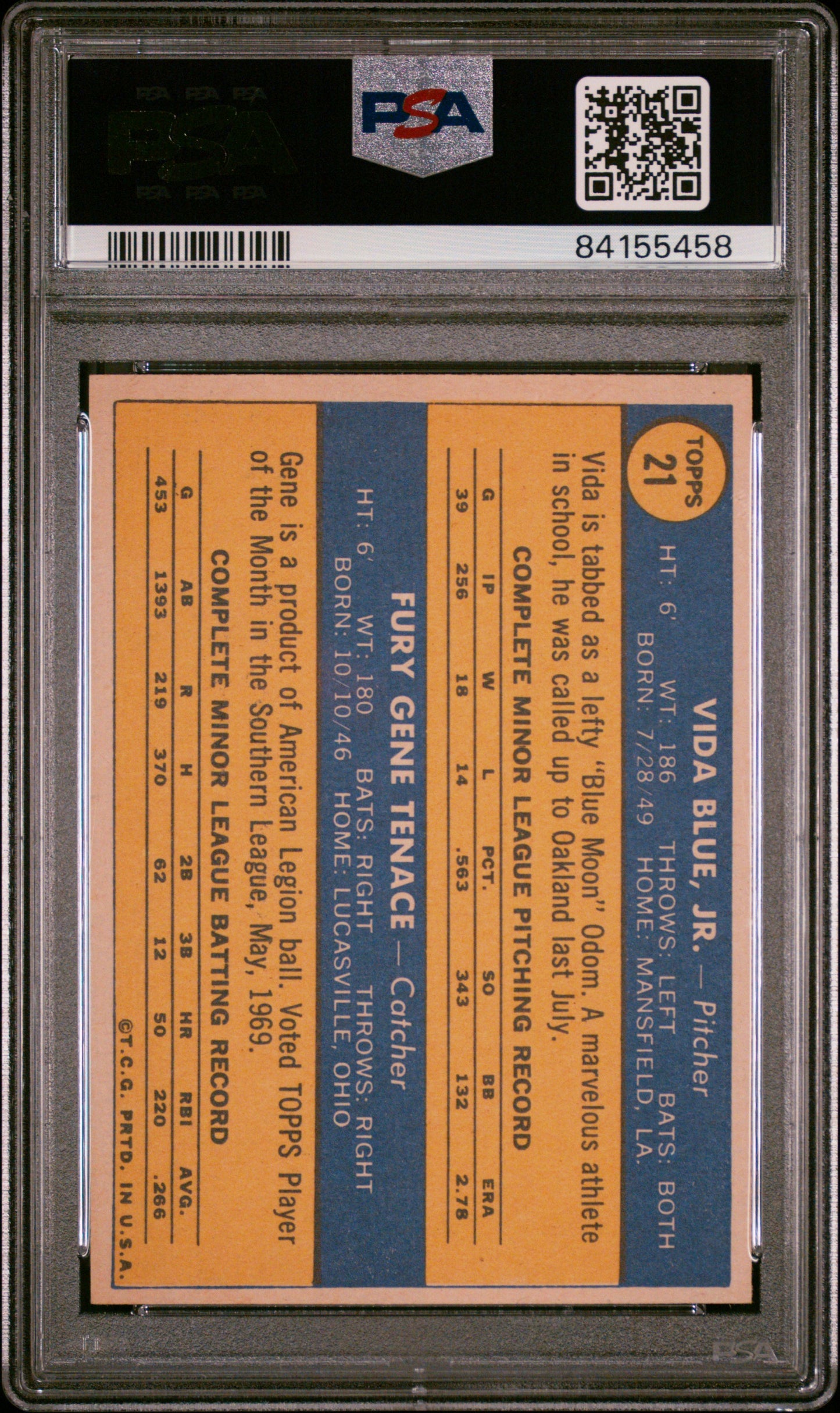 1970 Topps Athletics Rookies #21 V. Blue G. Tenace PSA 7