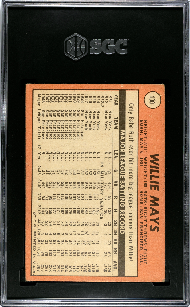 1969 Topps Willie Mays #190 SGC 2.5
