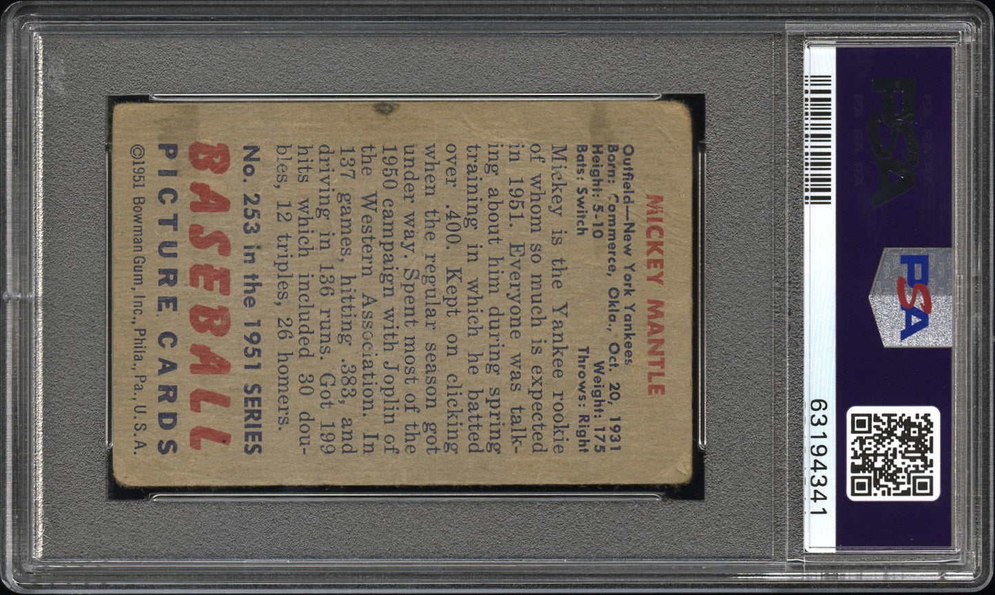 1951 Bowman Mickey Mantle #253 PSA 1