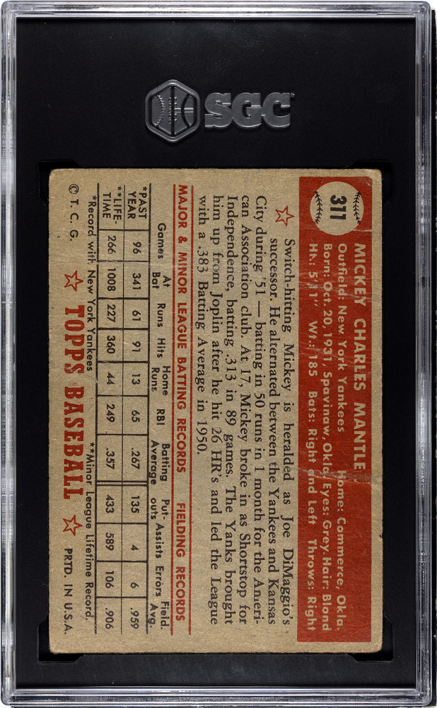 1952 Topps Mickey Mantle #311 SGC 1