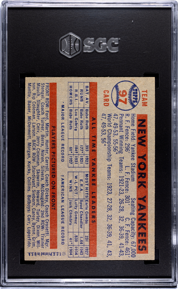 1957 Topps New York Yankees #97 SGC 7