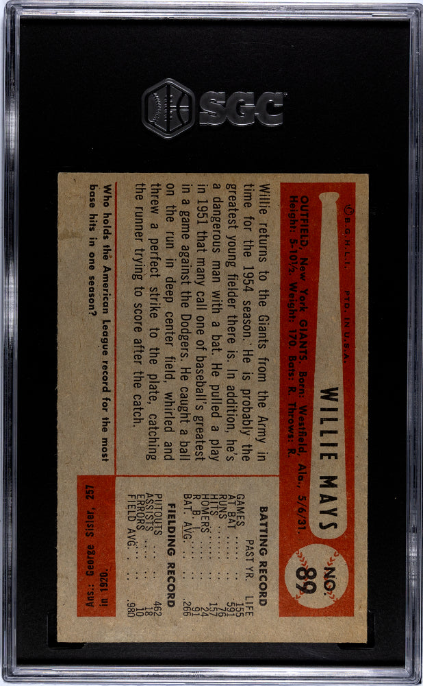 1954 Bowman Willie Mays #89 SGC 4.5