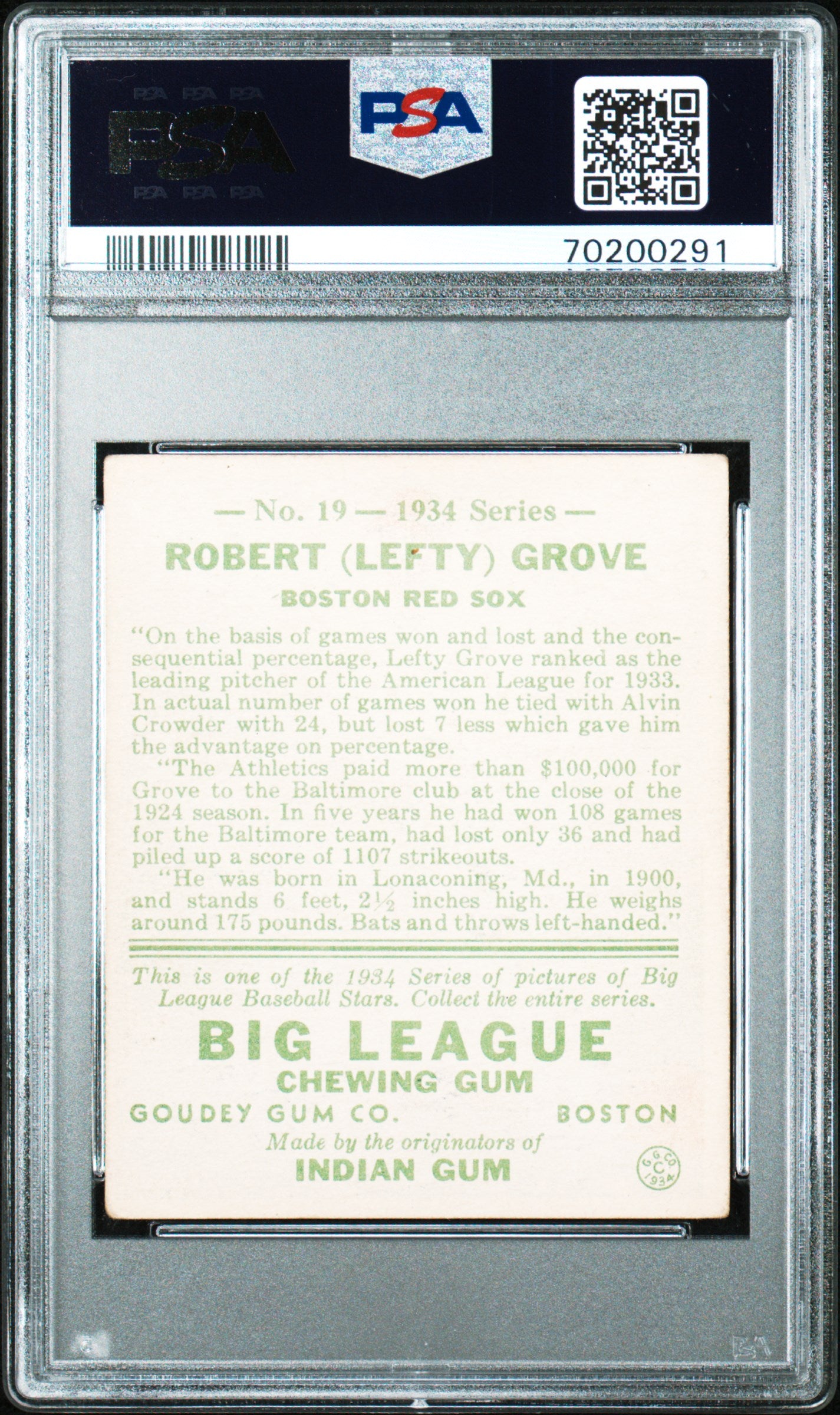 1934 Goudey Lefty Grove #19 PSA 3